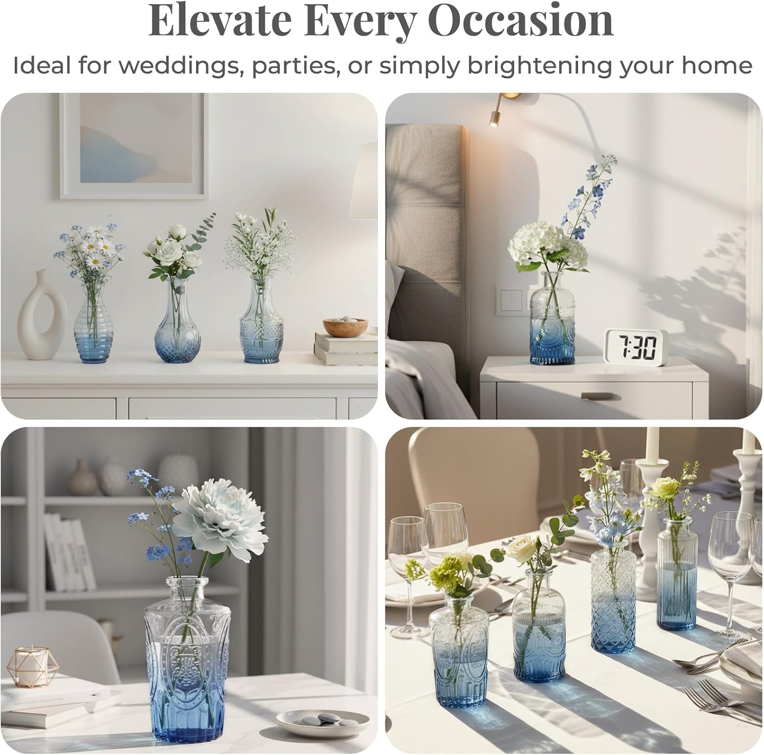 Glass Vase / Small Vase / Blue / Set of 12