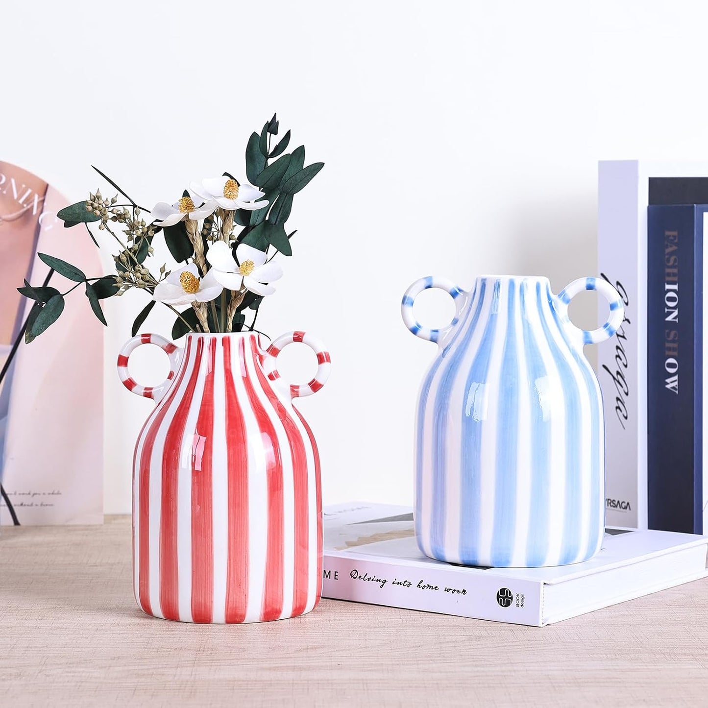 Ceramic Vase / Red and White