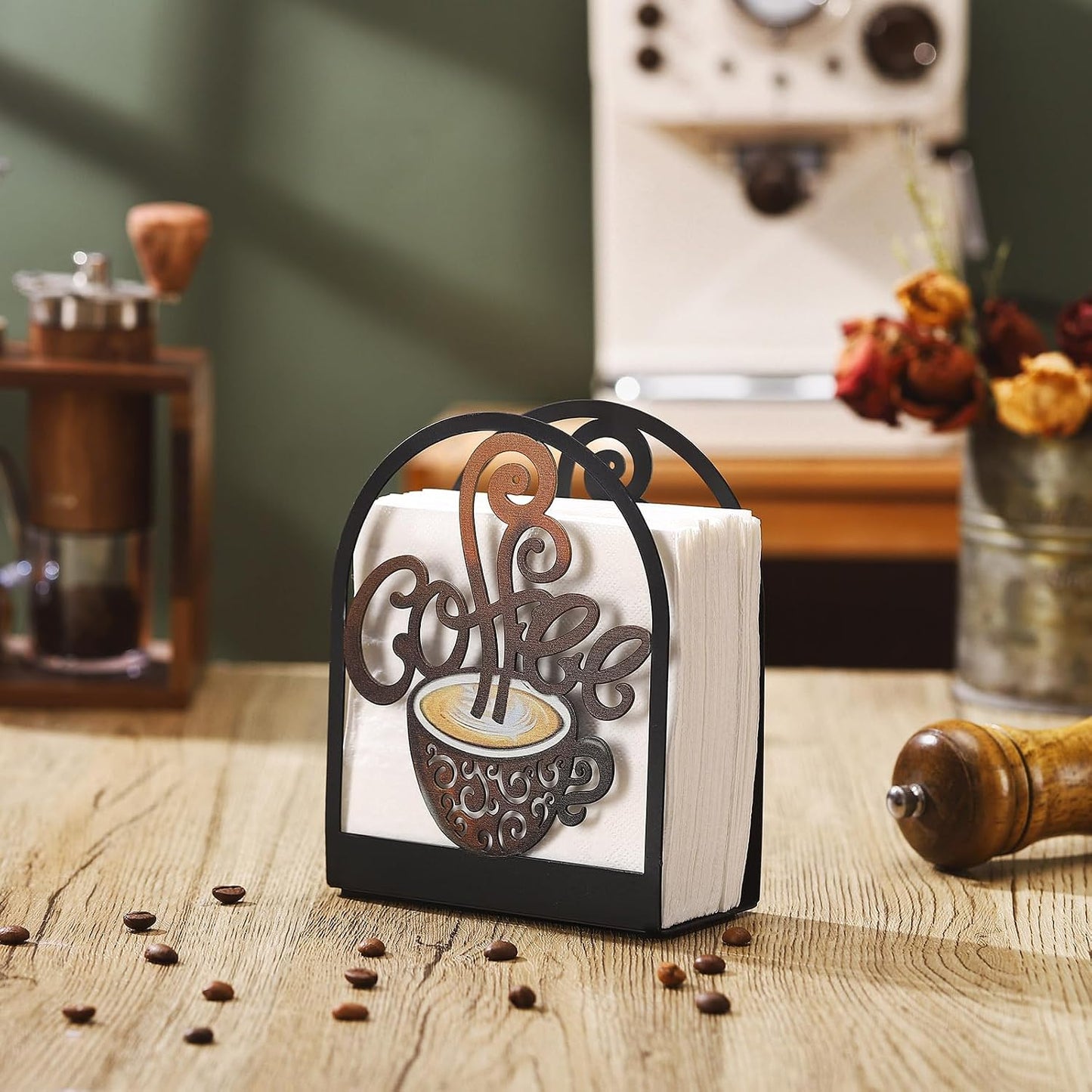 Coffee Metal Napkin Holder Kitchen Decorative Paper Towel Stand Small Napkins Holder for Coffee Bar