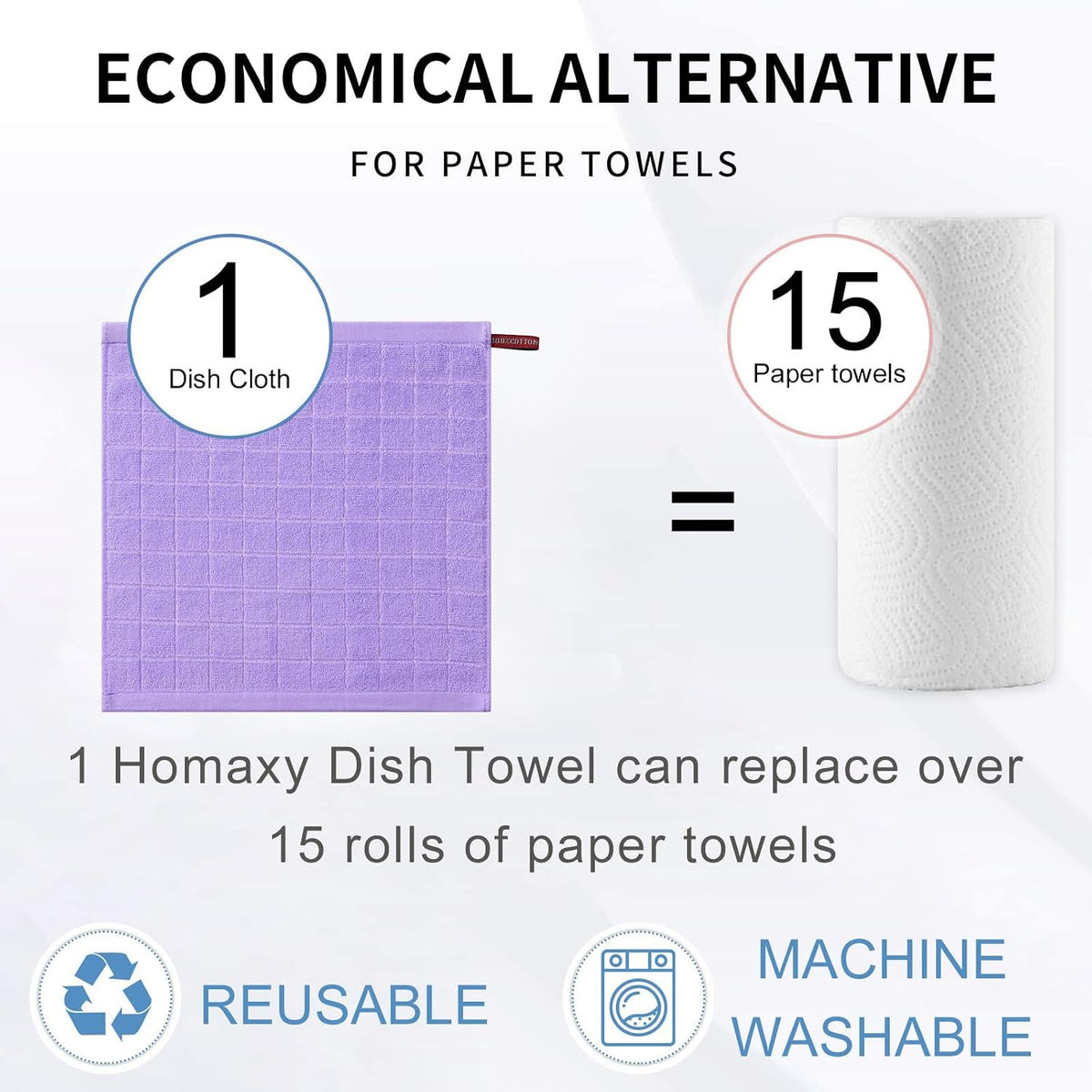 Homaxy 100% Cotton Terry Kitchen Dish Cloths, 12 Pack, Lavender | Ultra Soft and Absorbent Dish Towels for Kitchen