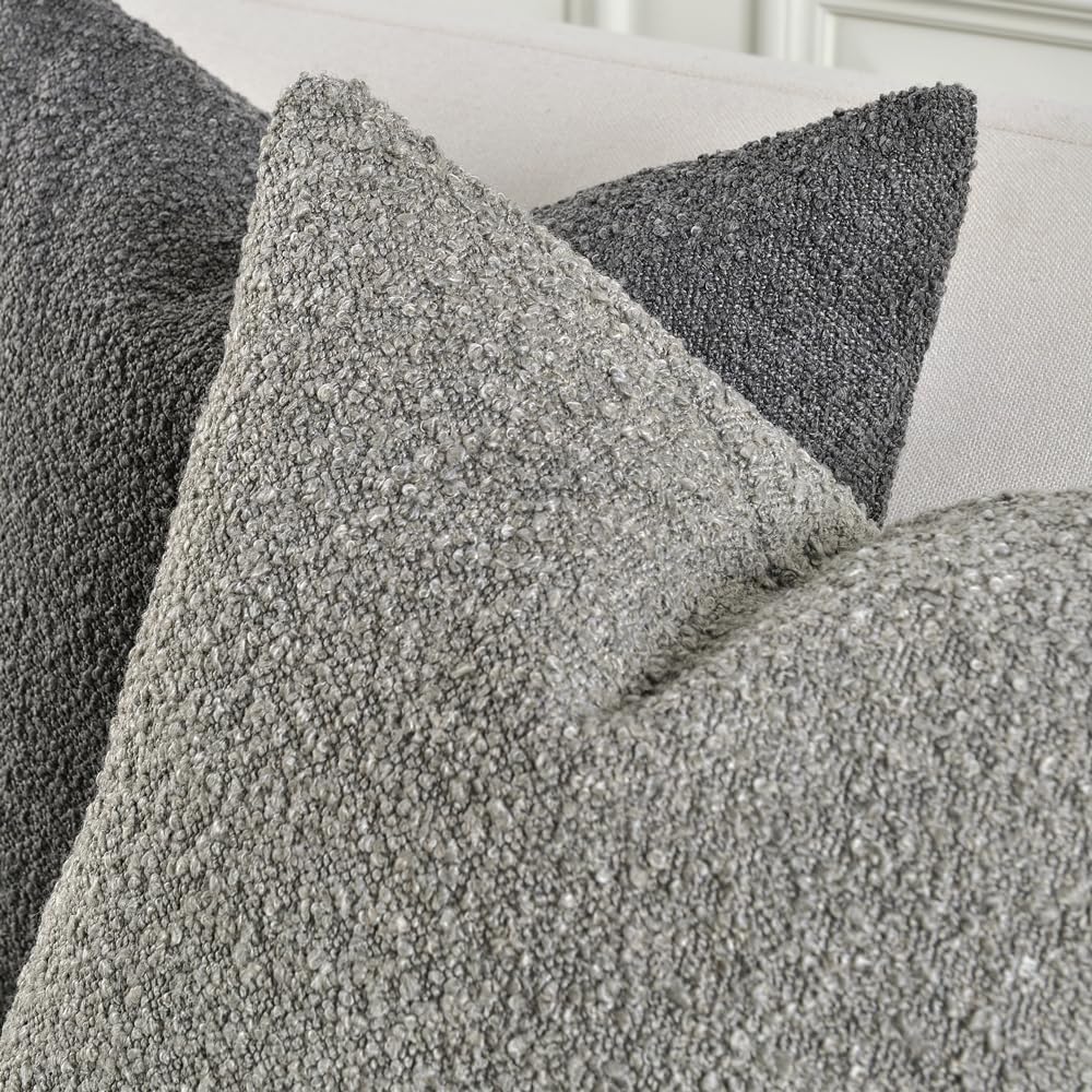 Textured Boucle Throw Pillow Cover / Dark Grey / 18 x 18