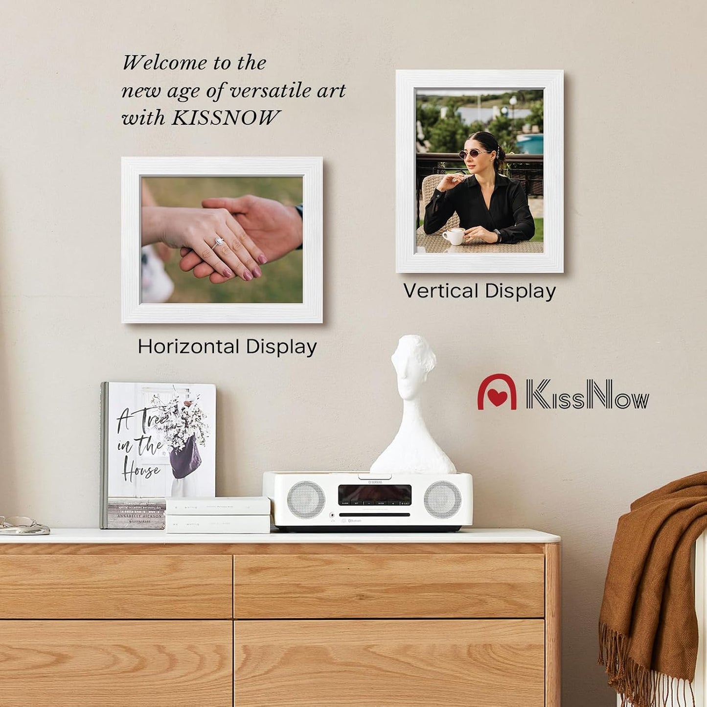 8x10 Picture Frame 4 Pack, White Solid Wood, Wall or Tabletop, Room | Gallery Wall Set, Thick & Wide Border, Polished