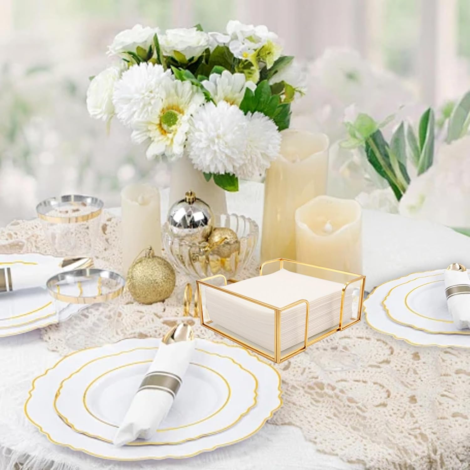 Glass Napkin Holders / 5.7 x 5.7 / Gold