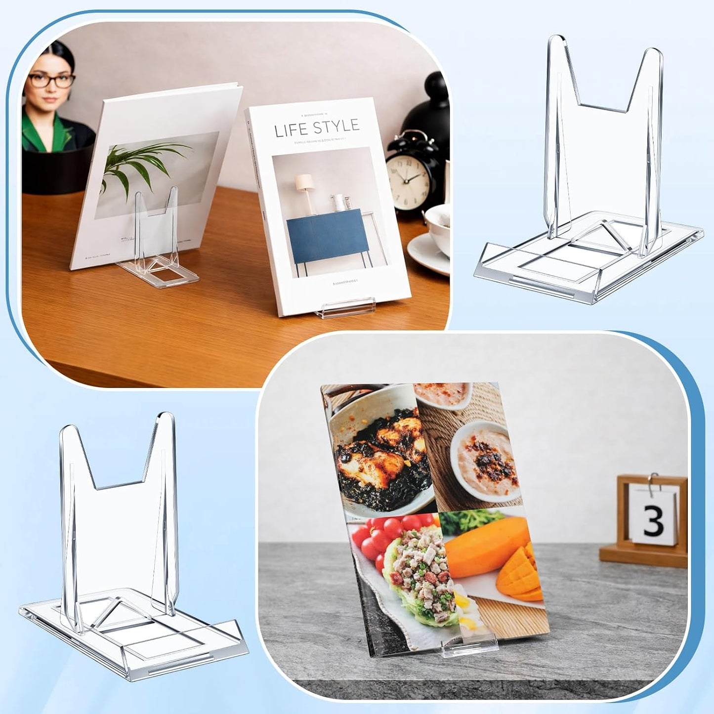Acrylic Book Stand for Display Adjustable Book Display Holder Easel Rack Stand / Clear / Set of 15