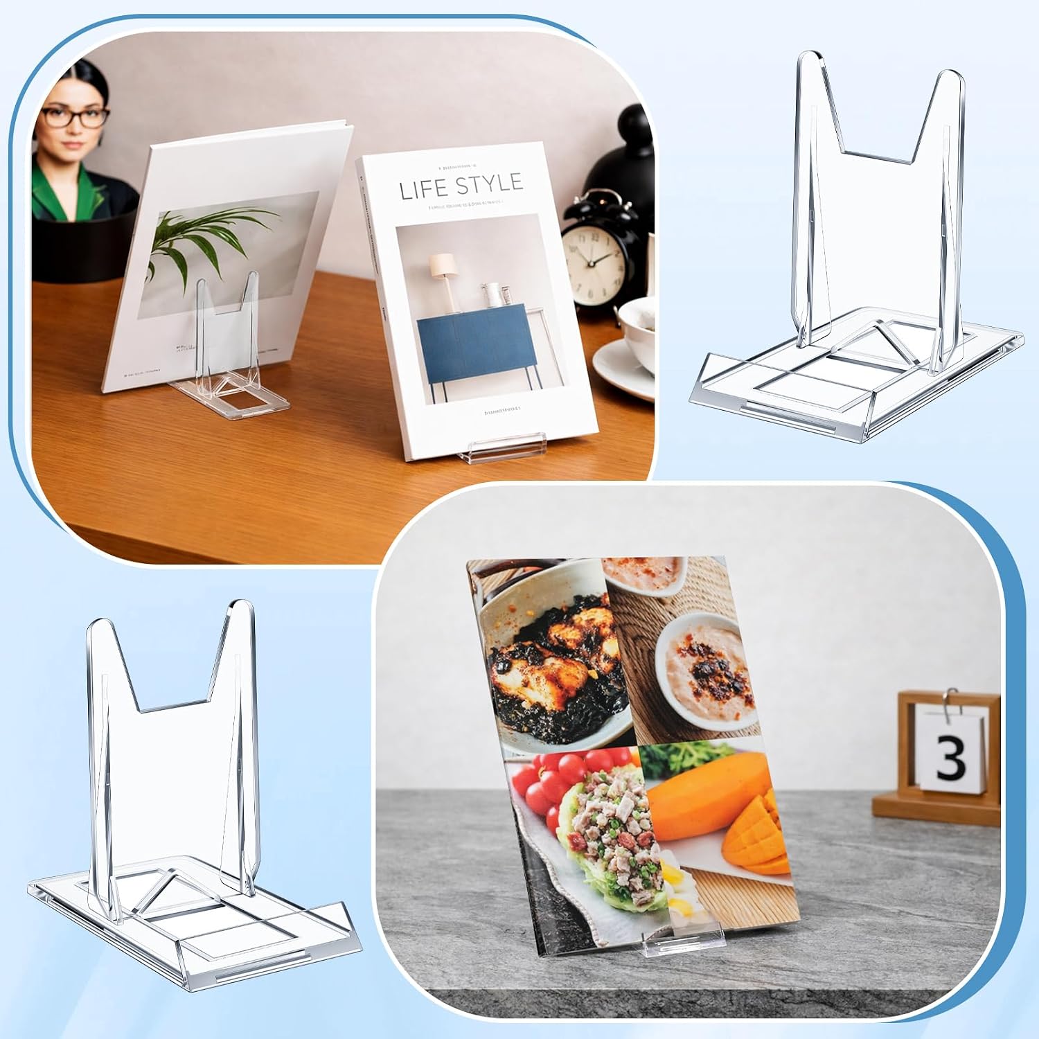 Acrylic Book Stand for Display Adjustable Book Display Holder Easel Rack Stand / Clear / Set of 15