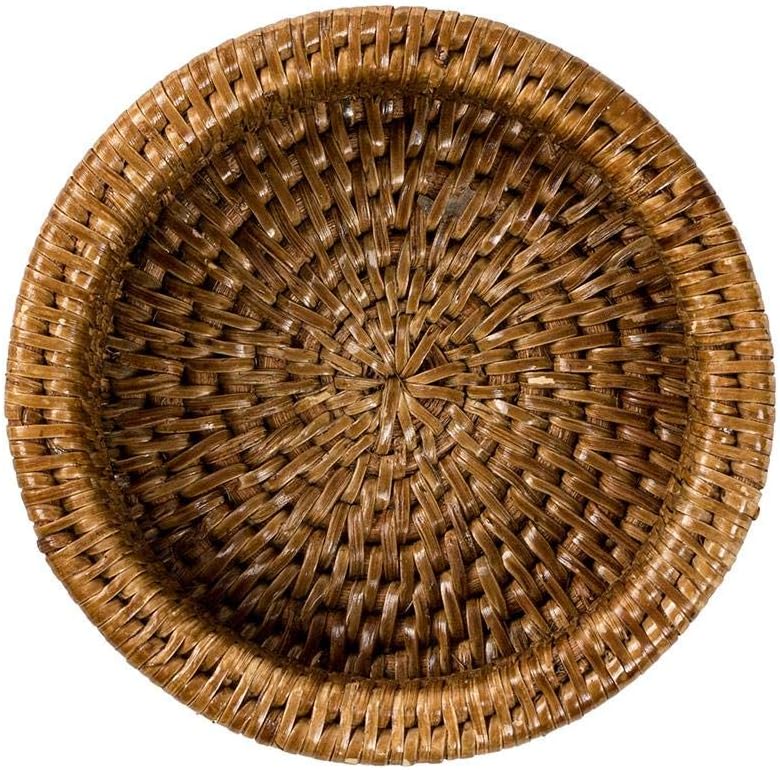 Rattan Wine Bottle Coasters in Dark Brown / Natural / Set of 4