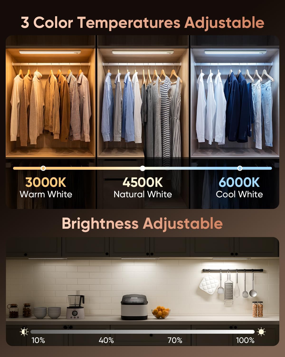 16inch Under Cabinet Lighting Wireless 5 Pack 4500mAh Motion Sensor Light | 600LM Bright Under Counter Closet Lights