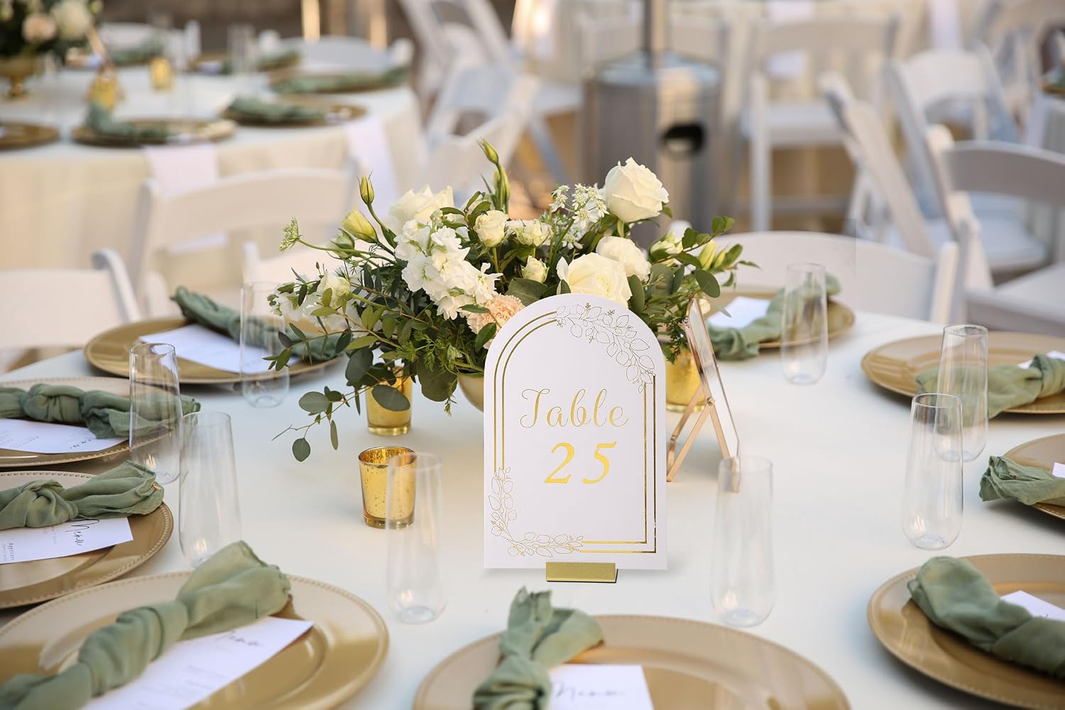Gold Table Number Holders, Metal Place Card Stands & Picture Holders | 24-Pack with Storage Box, L-Shaped Metal Card