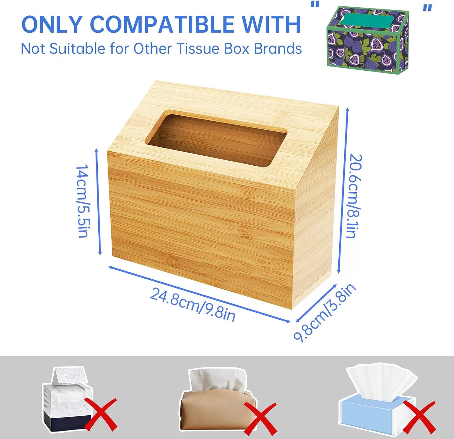 Bamboo Tissue Box Cover / Nature Bamboo / Natural