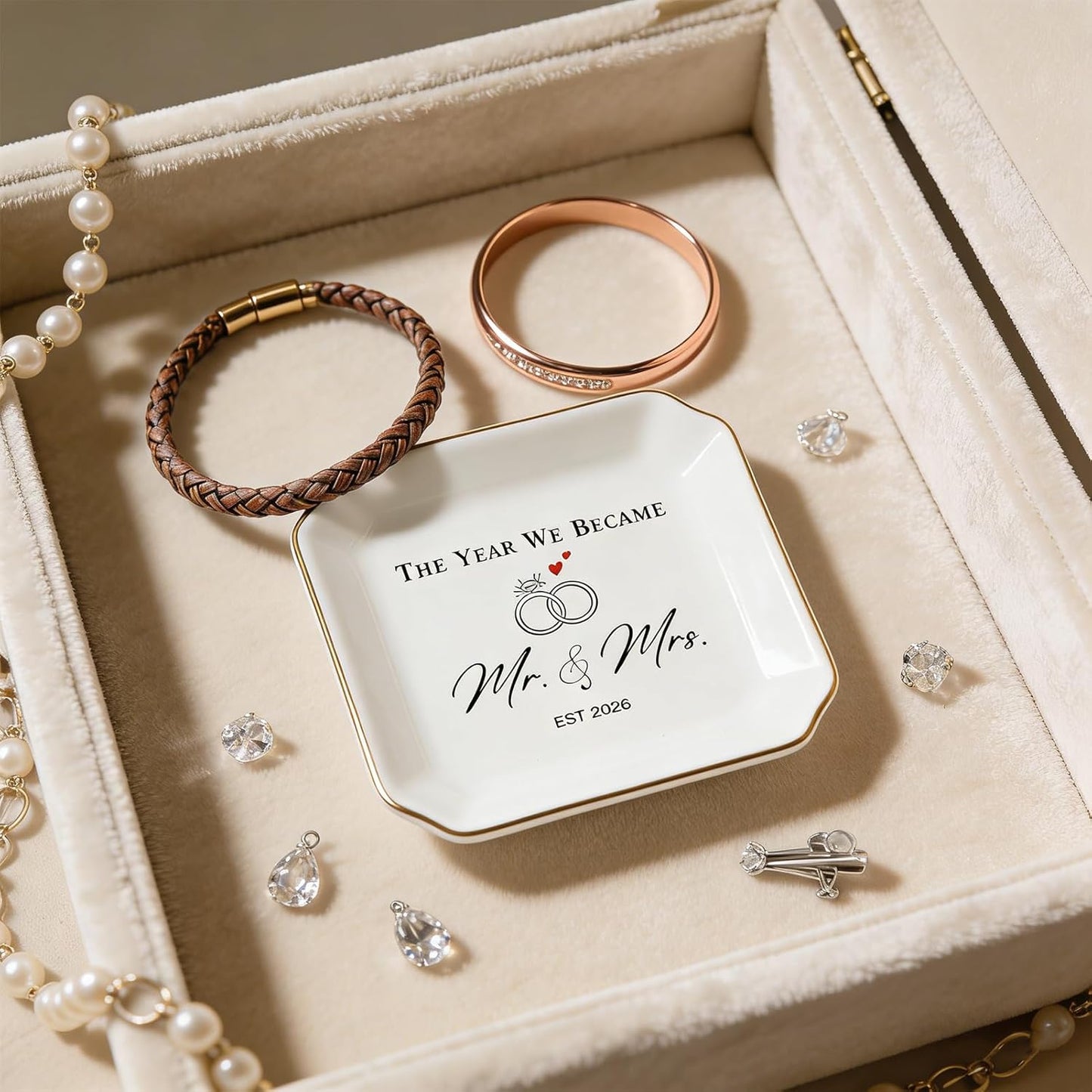 Elegant Ceramic Ring Holder for Engagement / The Year We Became Mr & Mrs 2026 -YX