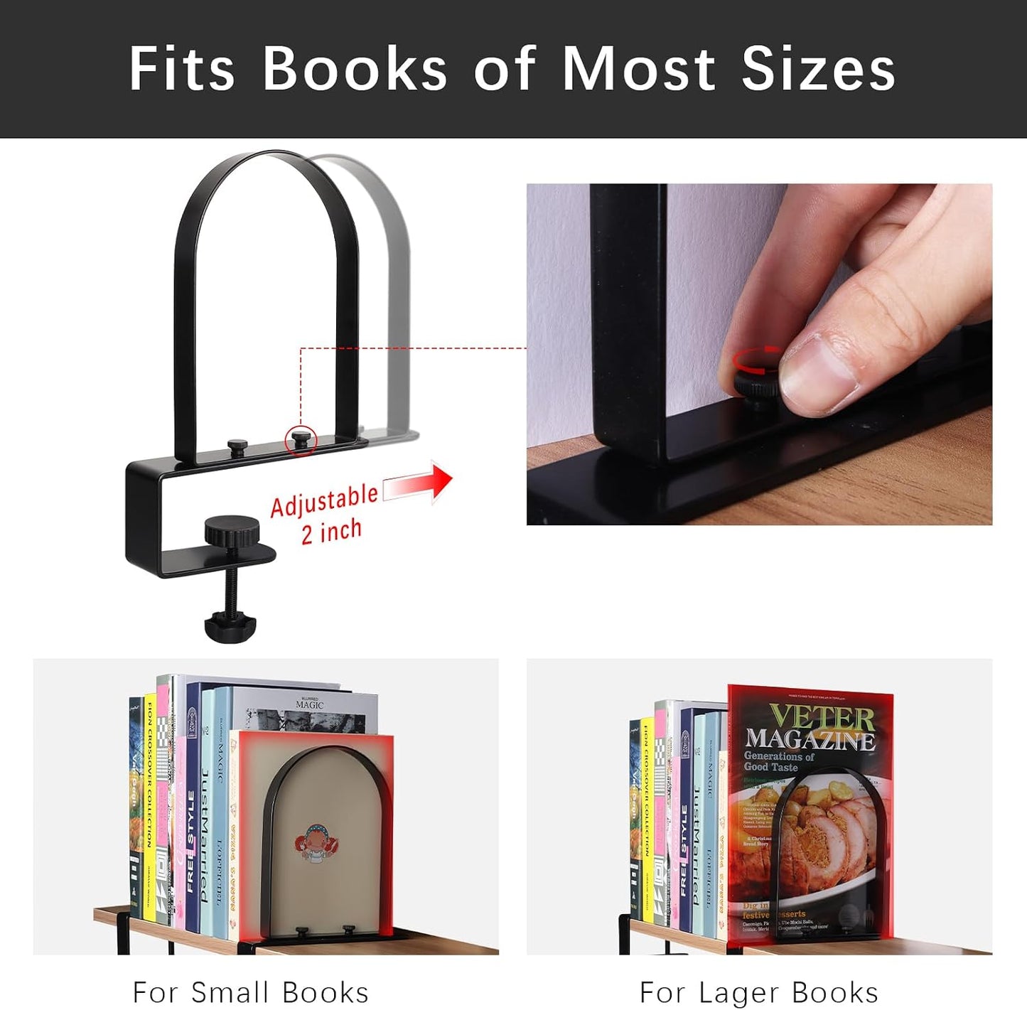 Super Steady Clamp-On Non-Skid Metal Book Shelves / 1 Pair / Black