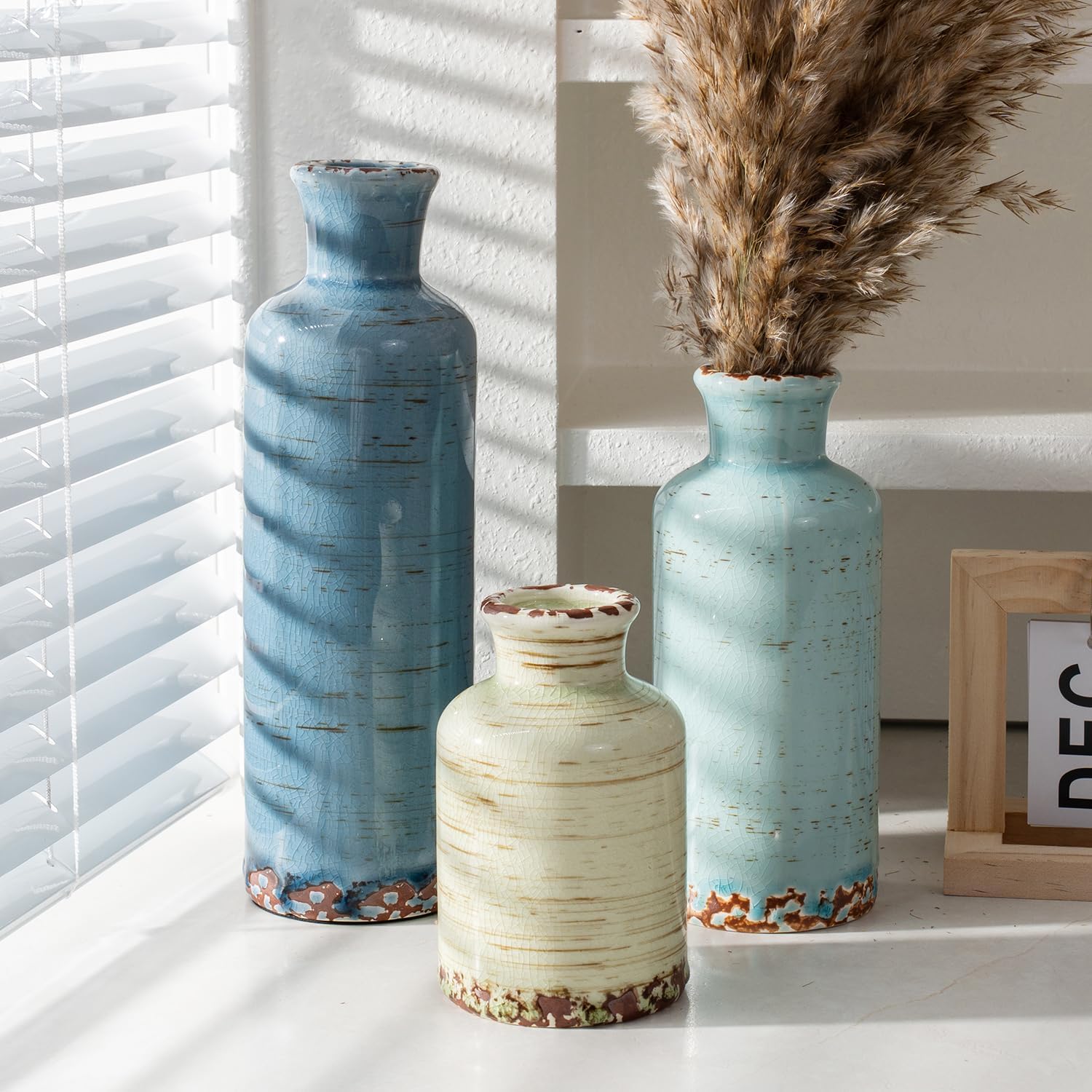 Rustic Farmhouse Vase / 105-pale Teal Wood / Set of 3