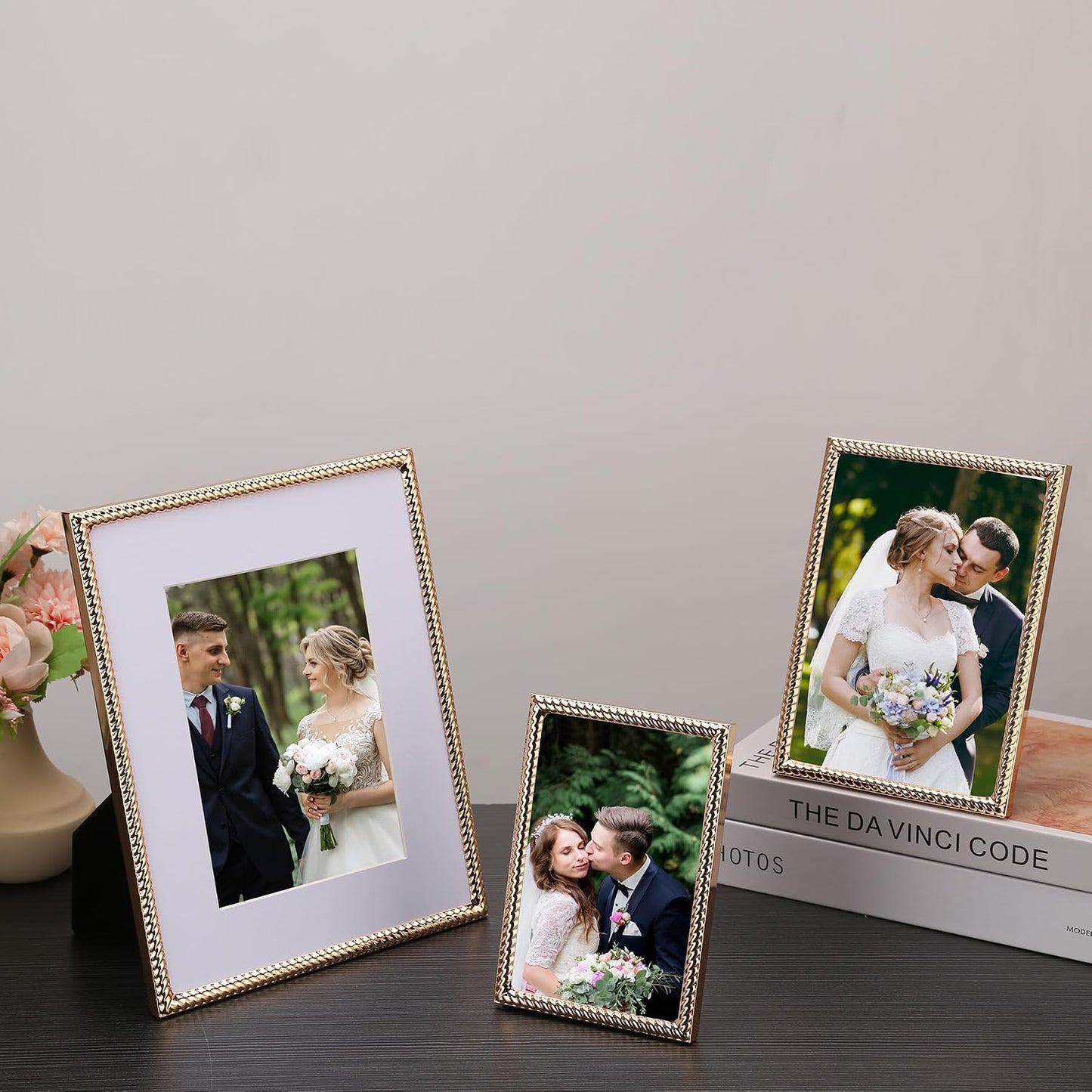 8x10'' Gold Rope Design Metal Picture Frames With Acid Free Mat for 5x7'' 2 Pack, Gold Photo Frame 7x5'' for Desktop