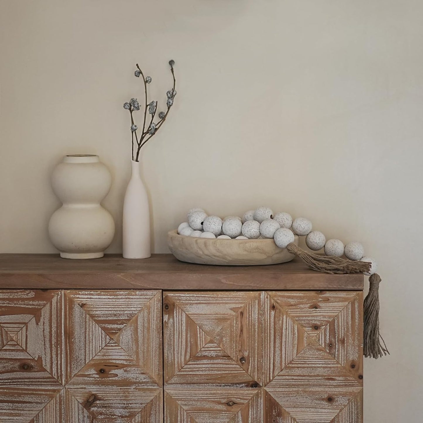 Wooden Beads Garland / 67 Inches / Rustic White