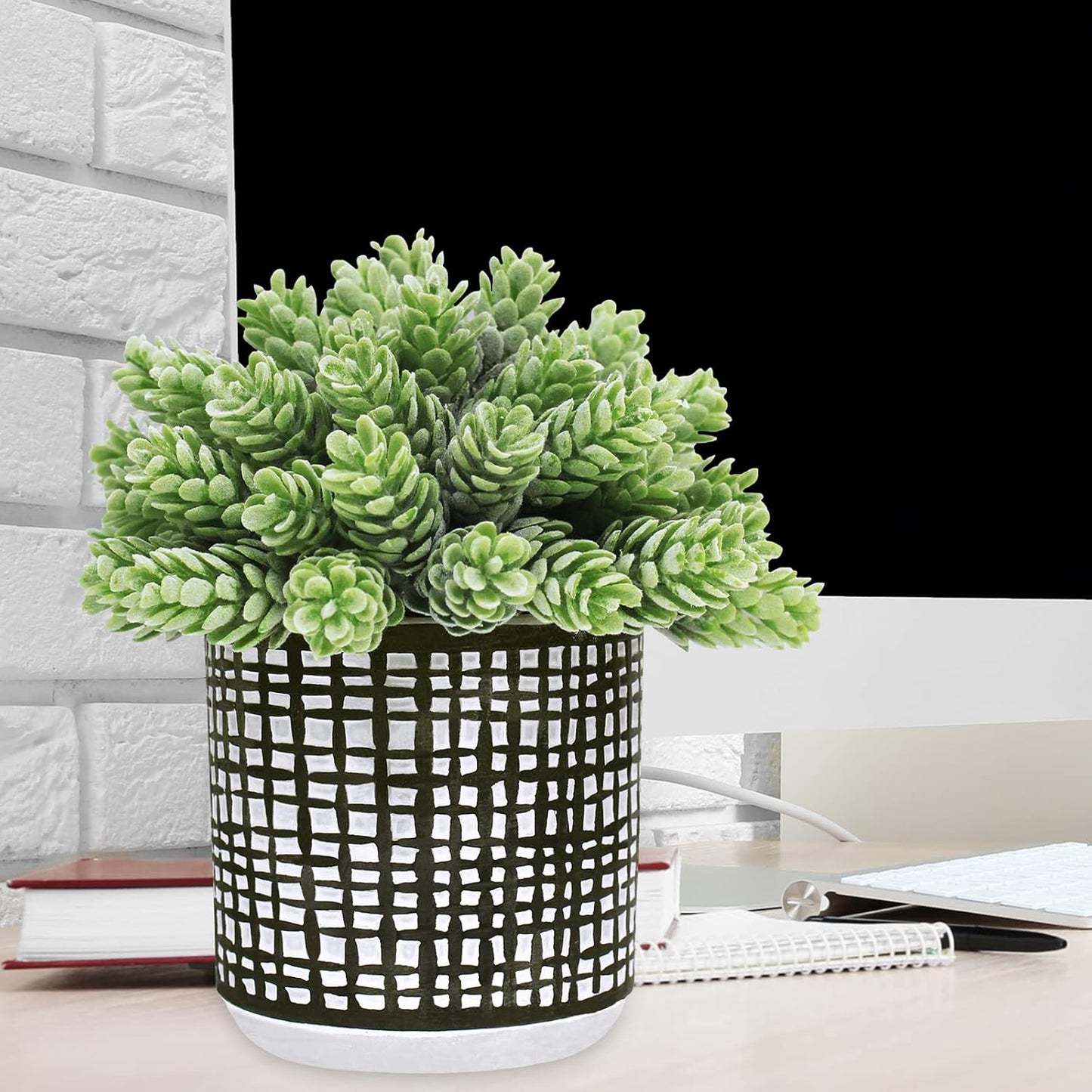 Small Potted Plants Artificial Succulents Hanging Plants and Faux Tropical Snake / Black / Set of 3