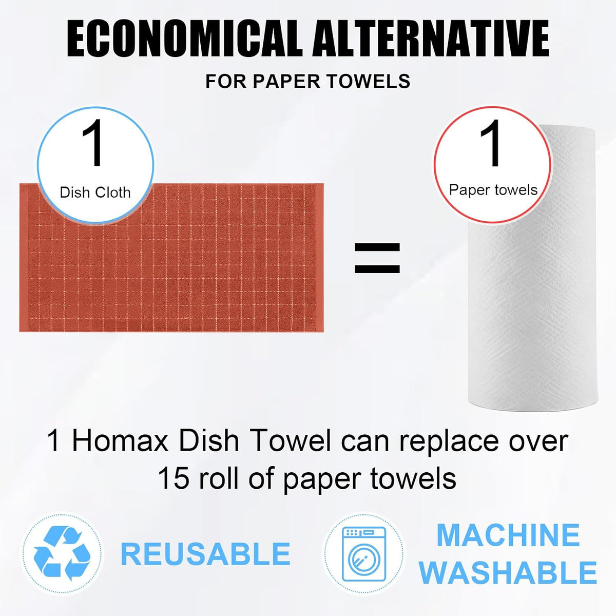 Homaxy 100% Cotton Terry Kitchen Towels, 6 Pack, Rust | Ultra Soft and Absorbent Dish Towels for Kitchen, Suitable for