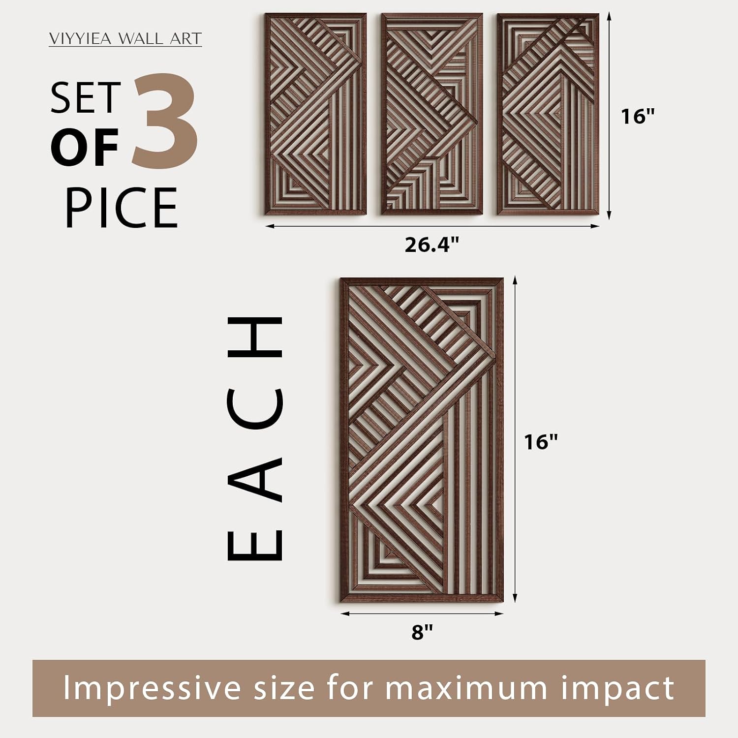 Geometric Minimalist Wooden Home Decor Panels / Geometry II / 16"L x 8"W / Set of 3