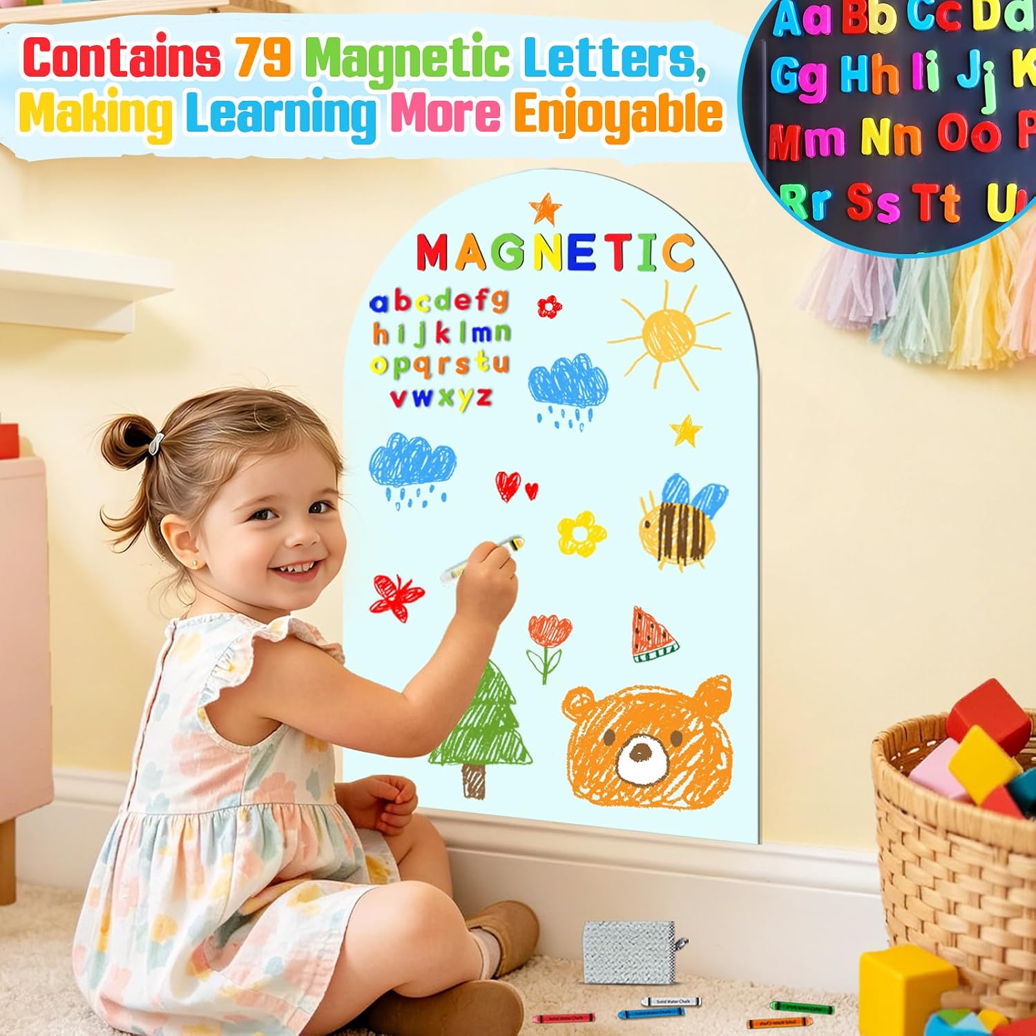 Arch Magnetic Wall Decal Magnet Chalk Board for Kids Peel and Stick Self Adhesive Magnetic / Blue