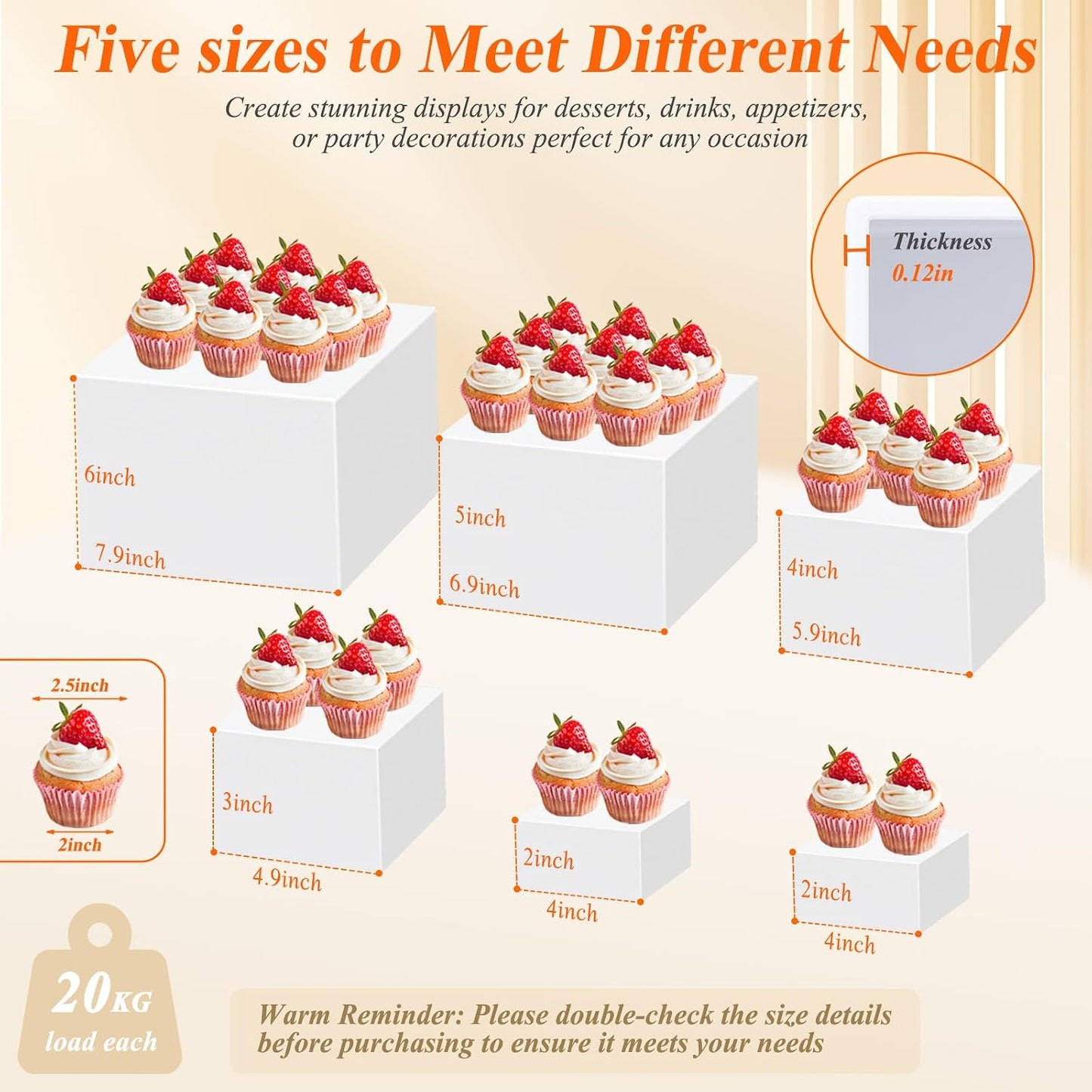 White Acrylic Buffet Risers and Stand Food Risers with Mini Sign and Maker | Food Display Stands for Buffet Table Party
