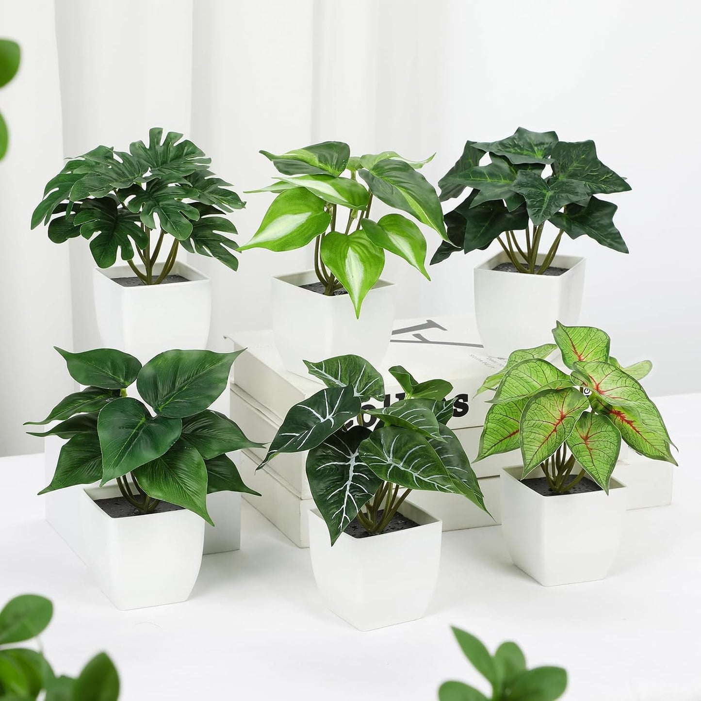 Fake Plants Potted Artificial Plants / Type#3 / White / Set of 6