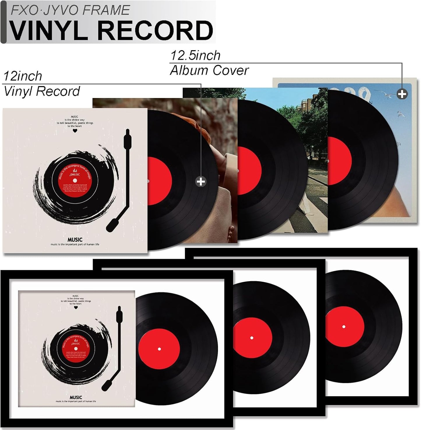 Vinyl Record Frame Display for 12 inch LP with 12.5x12.5 Album Cover | Black 16x24 Frame Light Weight with High-Clarity
