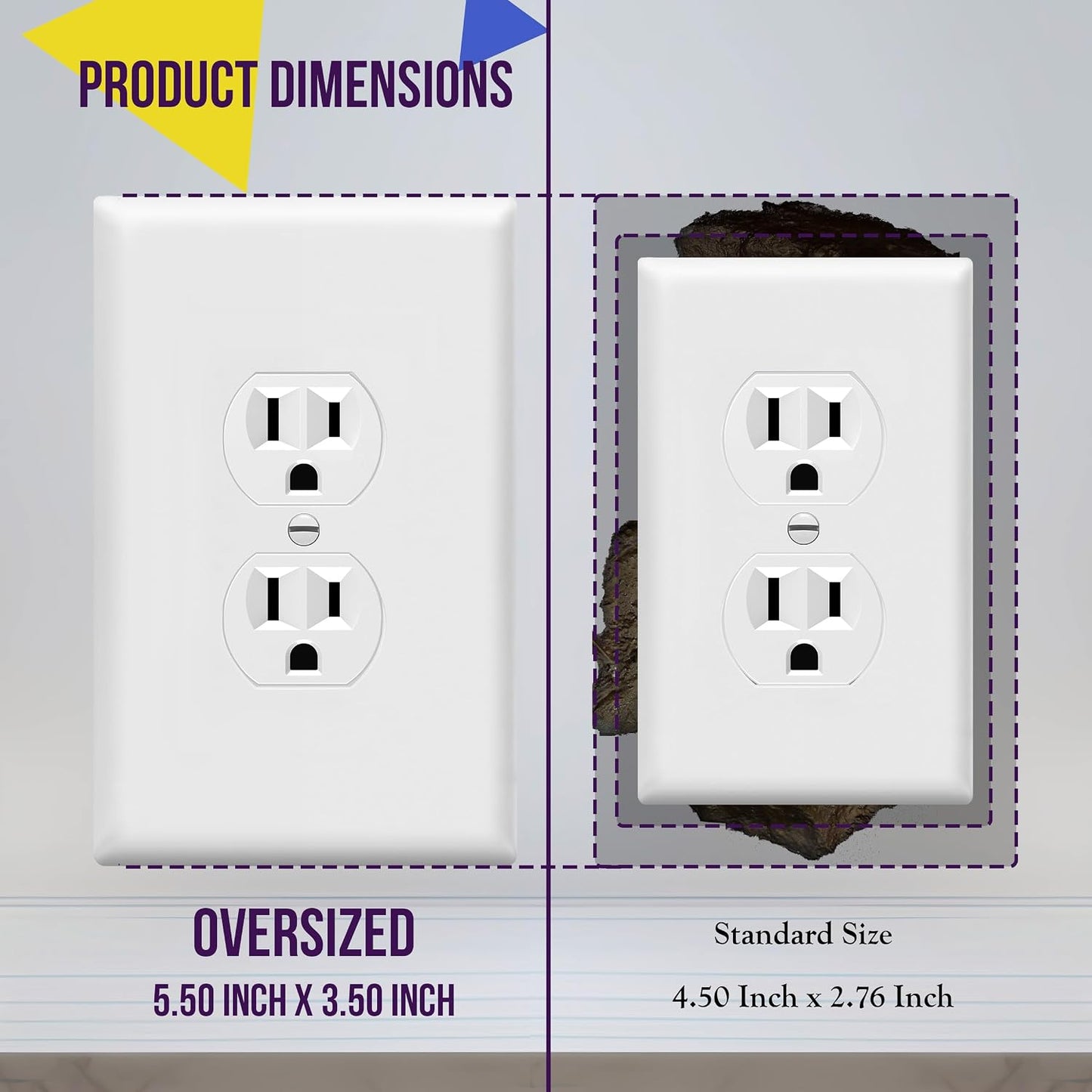 ENERLITES 20 Pack Oversized Duplex Outlet Covers, Jumbo Wall Plate, White | Over-size 1-gang 5.5" x 3.5", hide