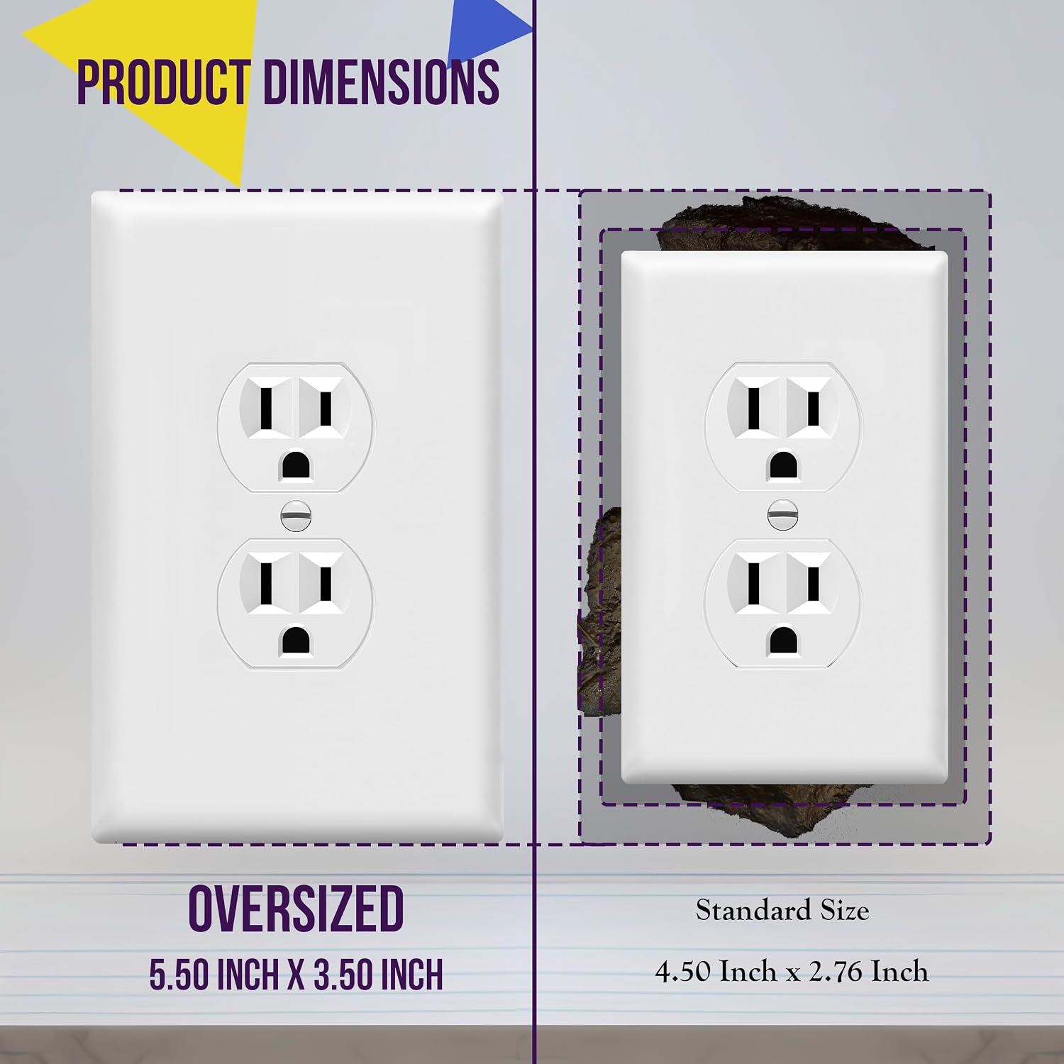 ENERLITES 20 Pack Oversized Duplex Outlet Covers, Jumbo Wall Plate, White | Over-size 1-gang 5.5" x 3.5", hide
