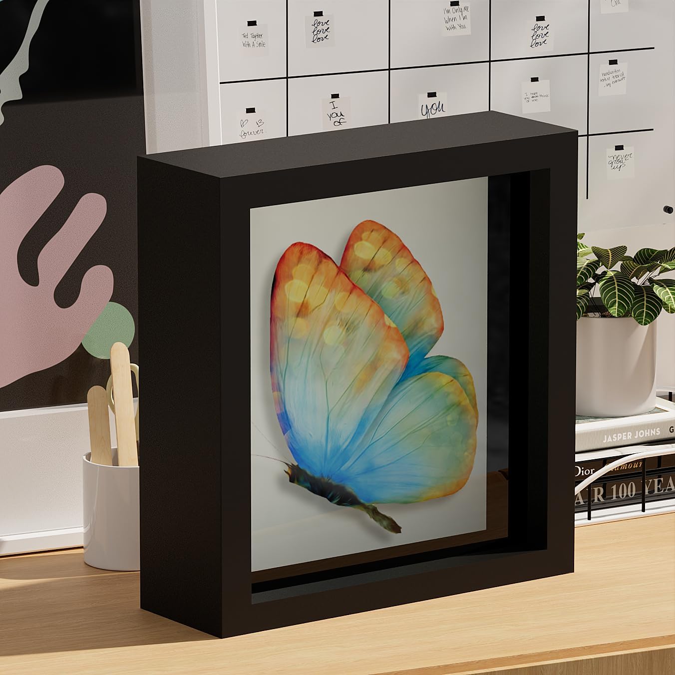 12x12 Black Wooden Shadow Box Frame, 1.2" Deep, Tempered Glass | Black Backboard, Tabletop & Vertical/Horizontal Wall