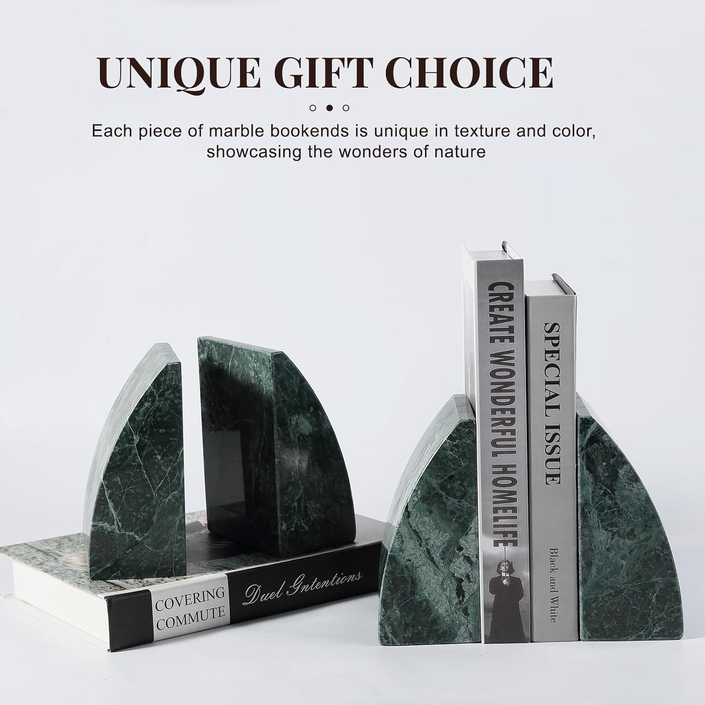 Marble Bookends / Non-Slip Heavy Duty Book Stopper / Sail-green