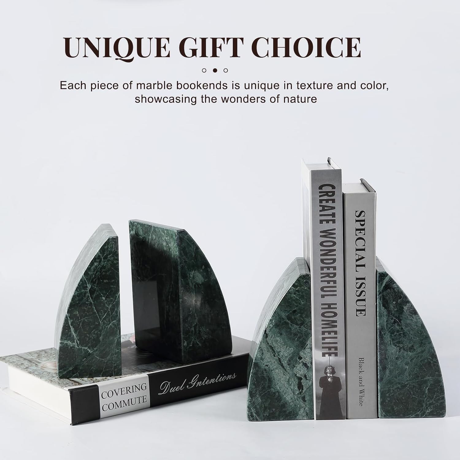 Marble Bookends / Non-Slip Heavy Duty Book Stopper / Sail-green