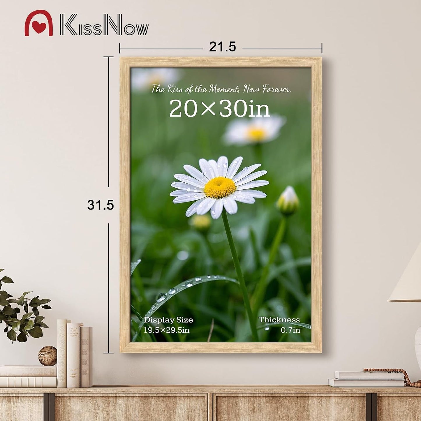 20x30 Poster Frame 4 Pack, Oak Solid Wood, Gallery Wall Hanging | Wall Hanging, Thick & Wide Border, Clear Plexiglass