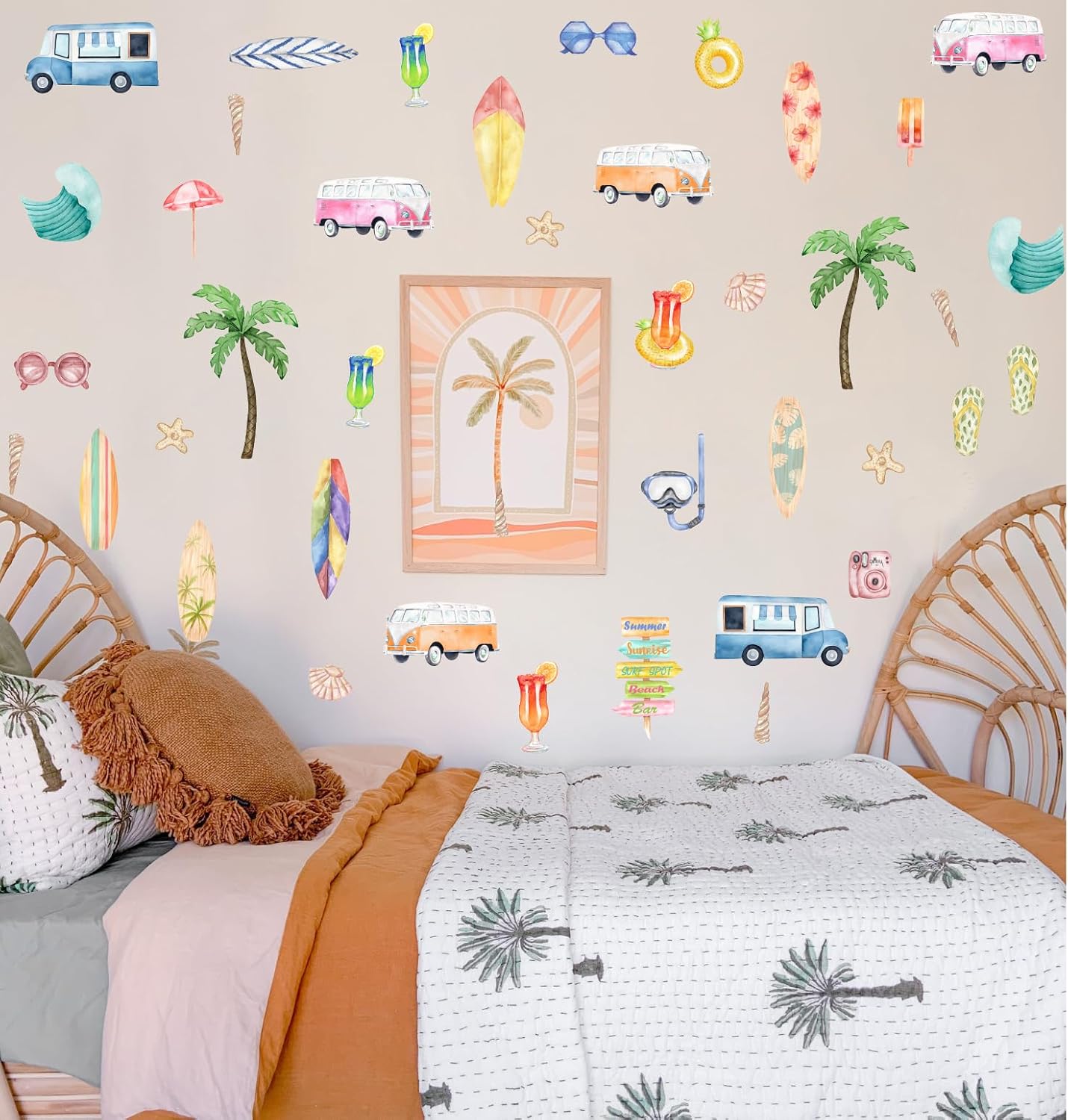 Watercolor Wall Decal / Summer Surfing