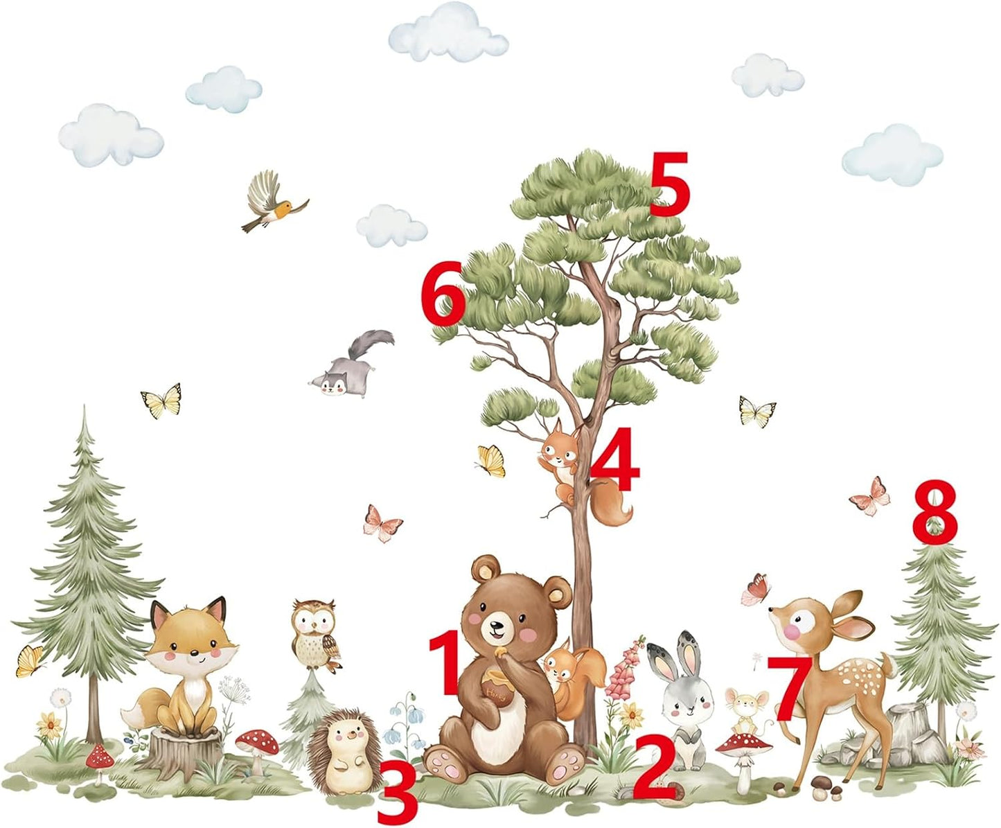 Woodland Animals Wall Stickers Large Pine Tree Forest Bear Deer Fox Peel and Stick Wall Art Decals