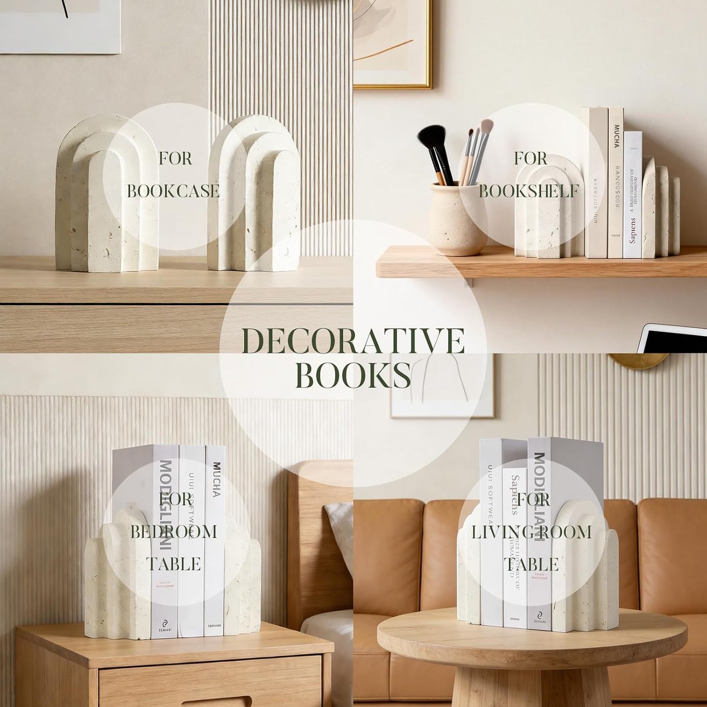 Modern Pleasing Layered Arch Design Aesthetic Bookend Decorative / Beige