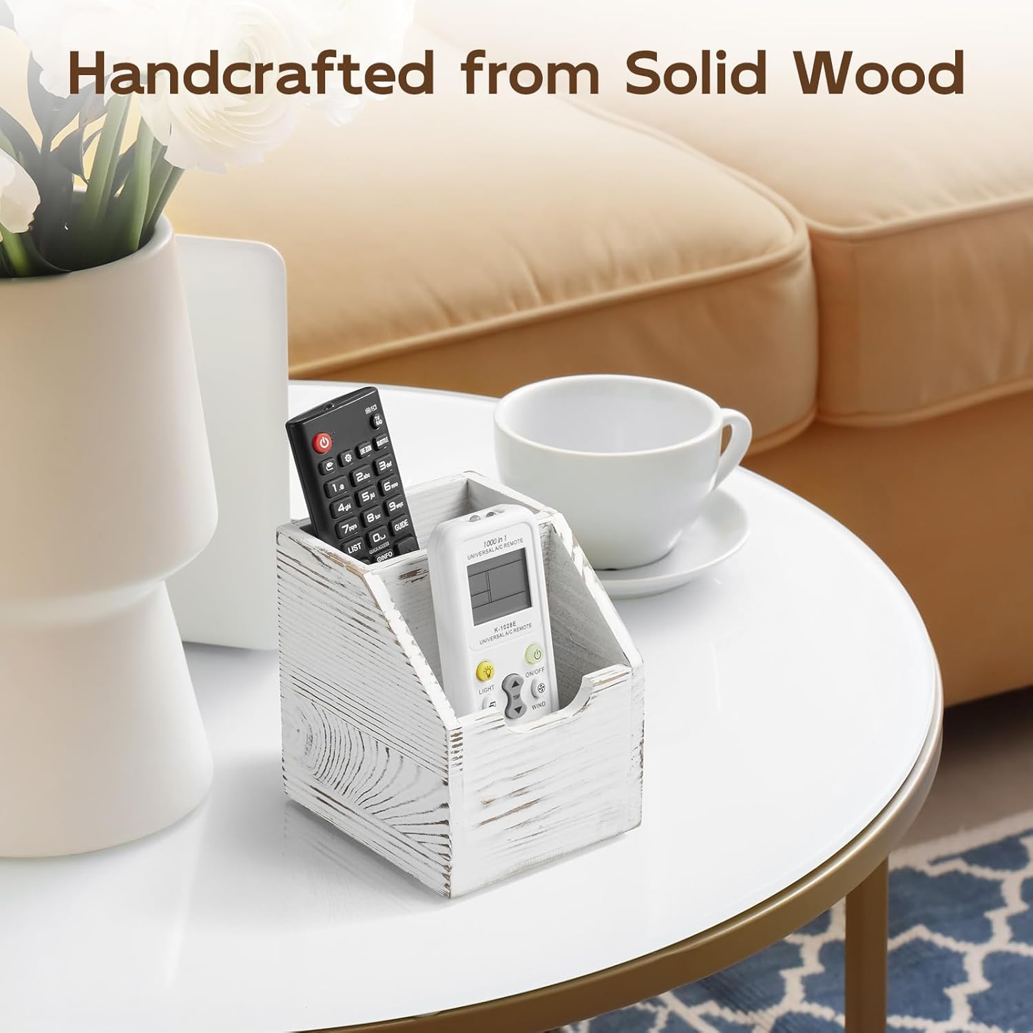 TV Remote Holder / Rustic White / 2 Slots