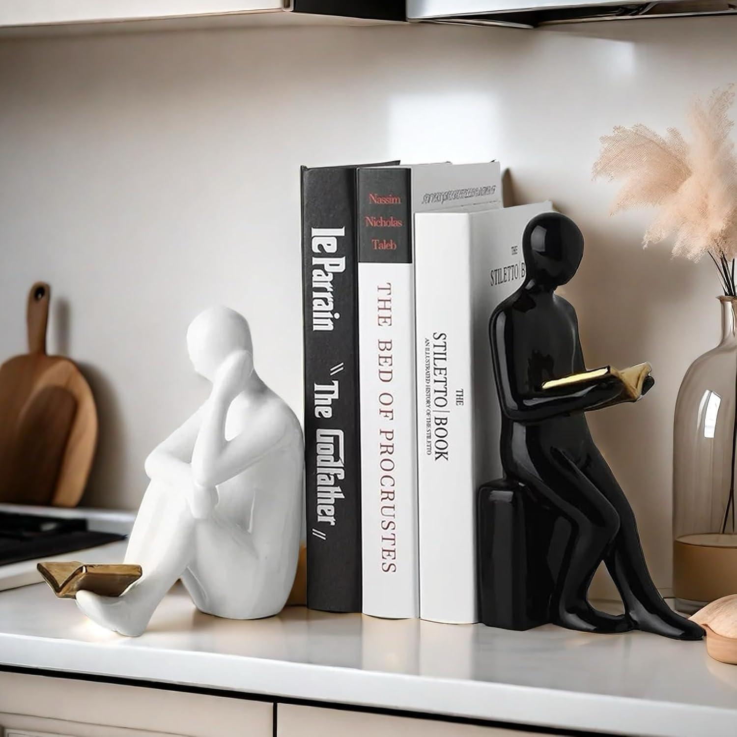 Book / Home Decorative Reading Book Statue Bookends Elegant Resin Bookshelf Room Office Desk Decor