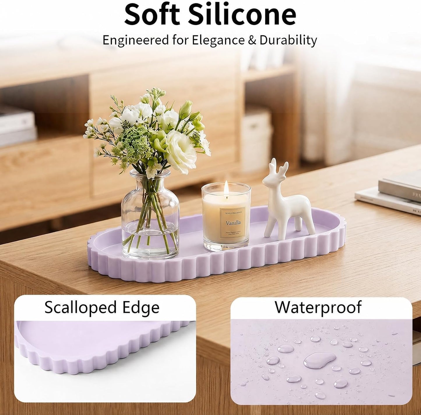Silicone Bathroom Tray / Marble White Purple / 12 x 5.3 x 0.8
