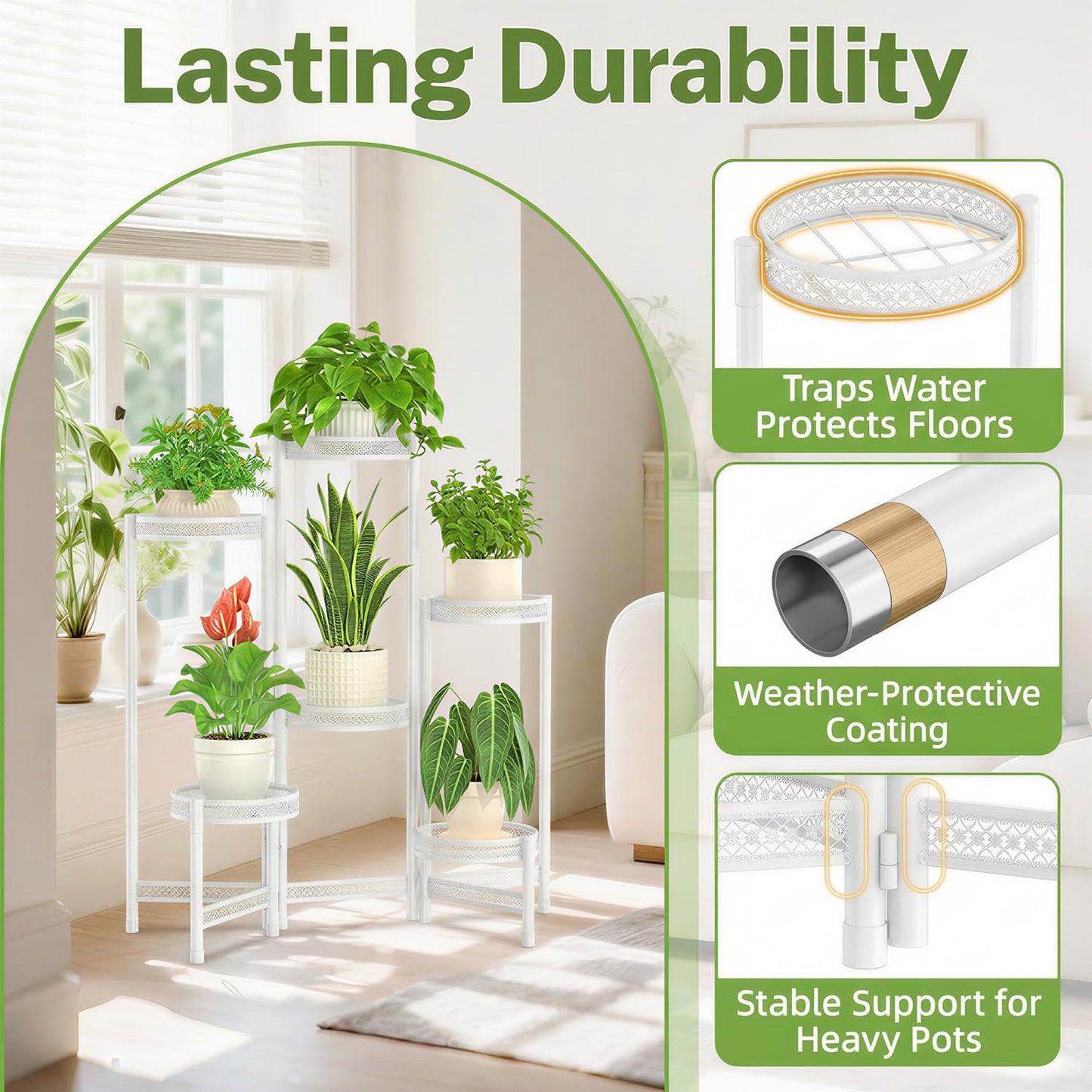 iDavosic.ly Plant Stand Indoor Outdoor, 6 Tier Iron Corner Shelf, White | Tiered Tall Flower Display Holder, Folding