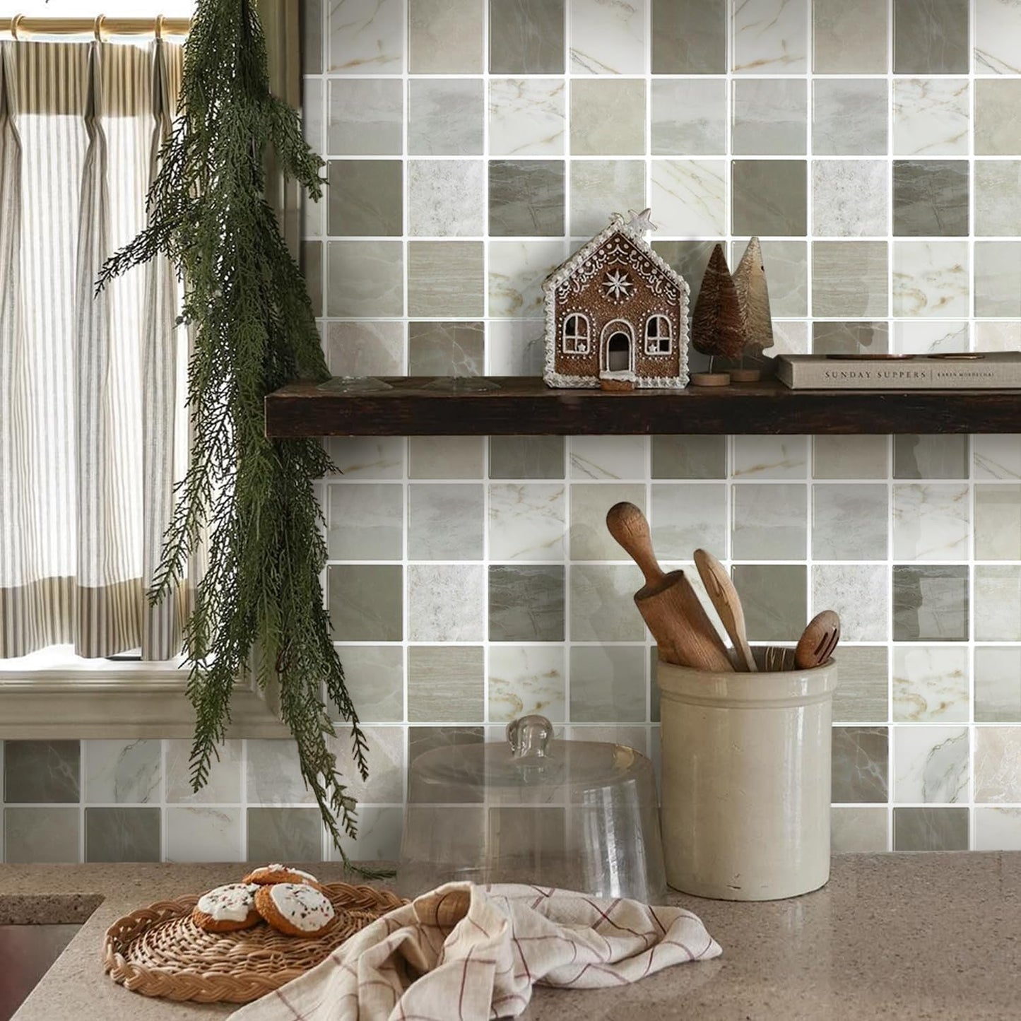 Thicker Marble Peel and Stick Backsplash Tiles- of "-3D / ST-SM-G / Brown / 12 x 12 / Set of 10