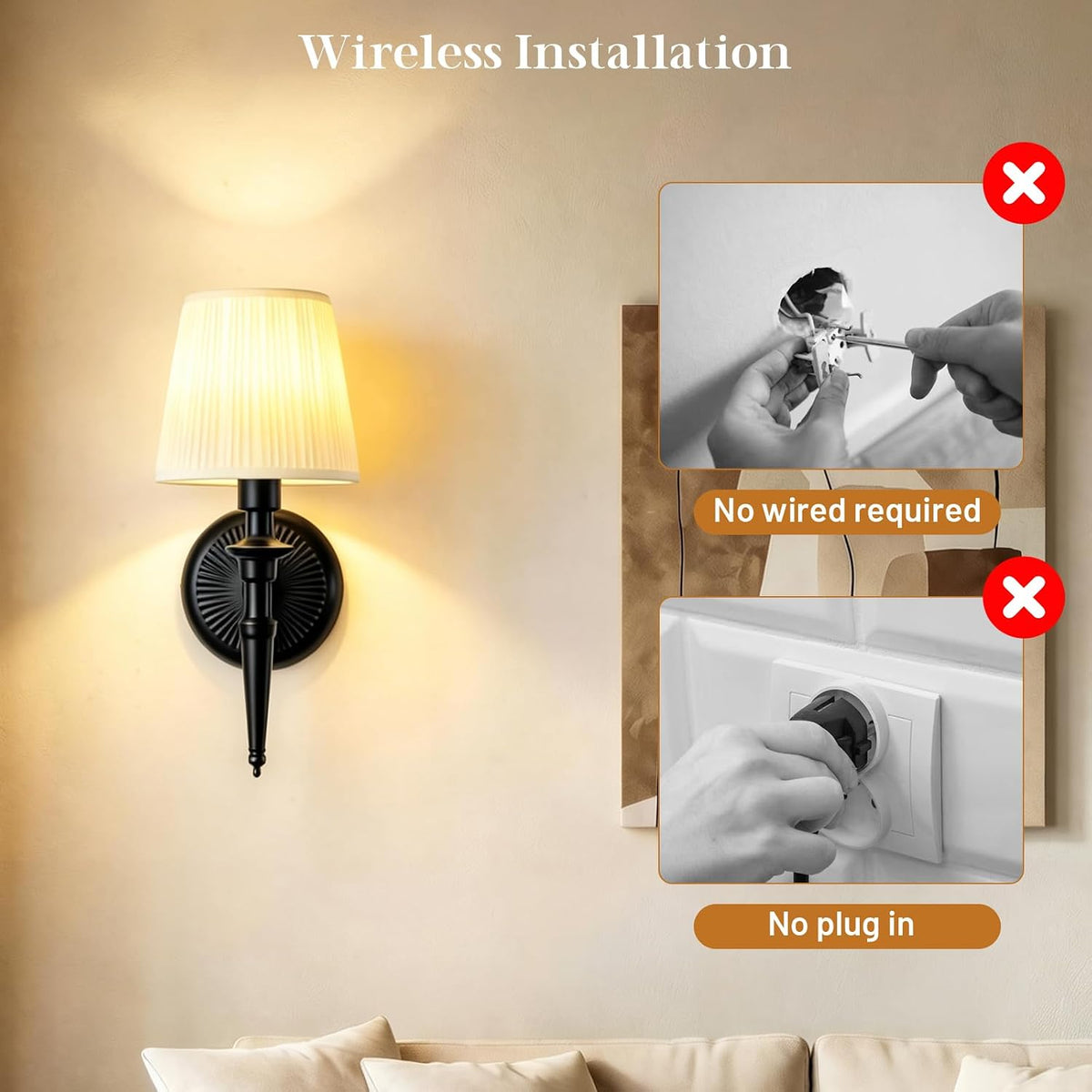 Battery Operated Wall Sconces Set of 2, Wireless Rechargeable Wall Lights with 12 RGB Colors and 3CCT Dimmable, Small