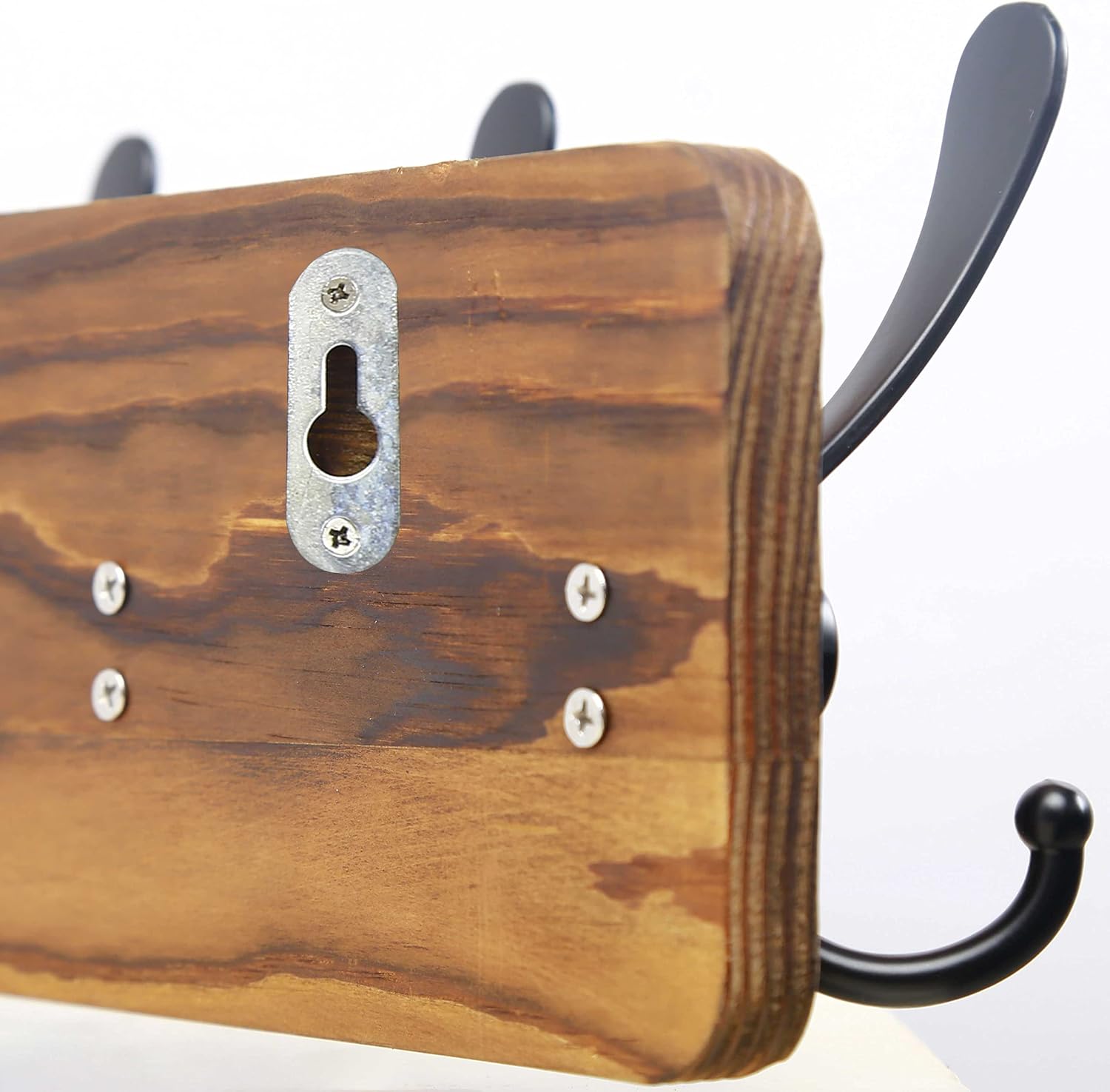 Rustic Wall Mounted Coat Rack / 1 Item-5 Hooks / Brown Plate & Black Hook