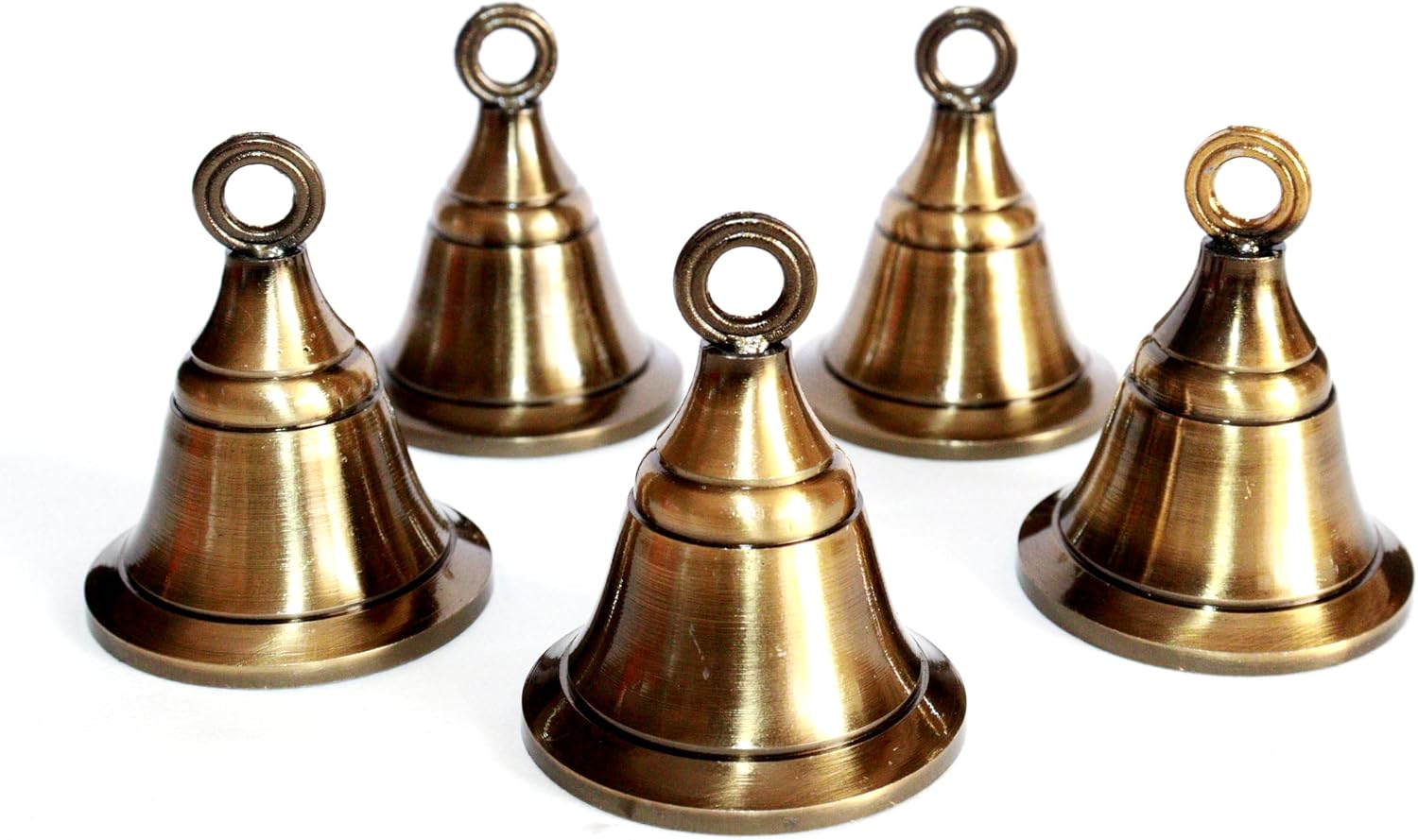 Solid Brass Pooja Bells with J Hook Home Decor Christmas Bell Wall Hanging Jingle Bell Ornaments New (24, Antique Look