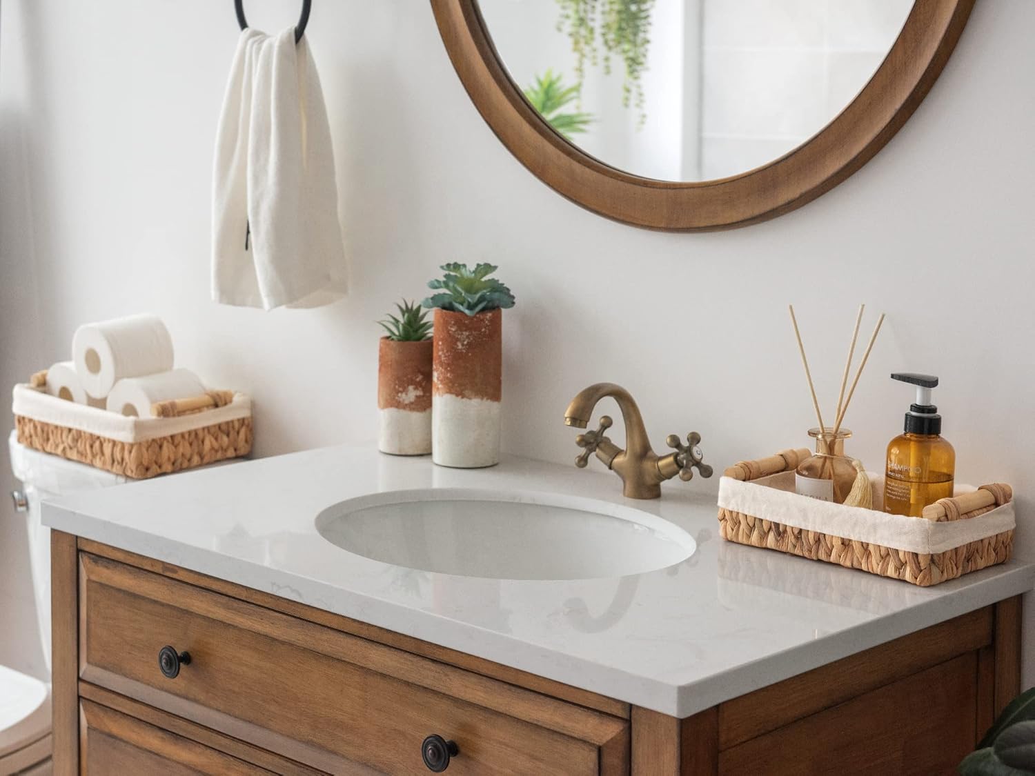 Wicker Bathroom Basket for Toilet Tank Top / Natural