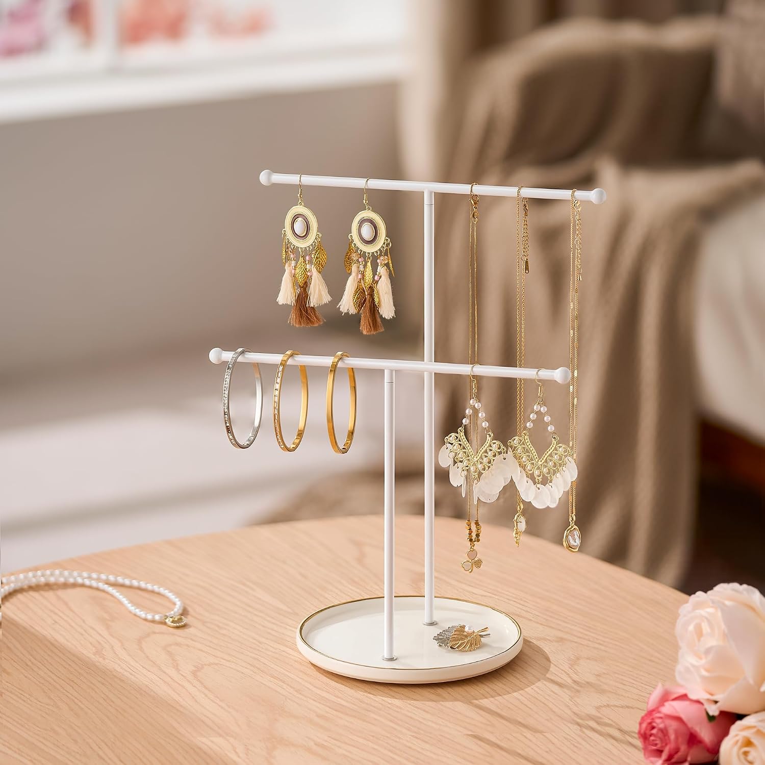 Ceramic Tray / White Jewelry Holder Stand / White Tray White Bar