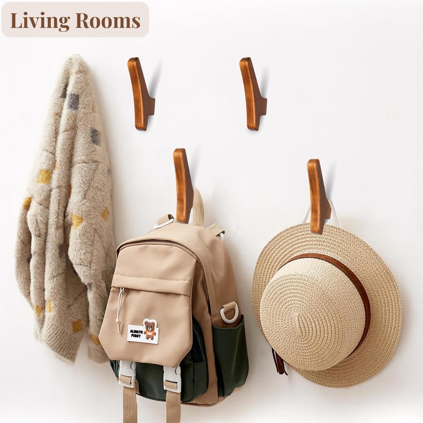 Wood Wall Hooks / Brown V2 / Set of 4