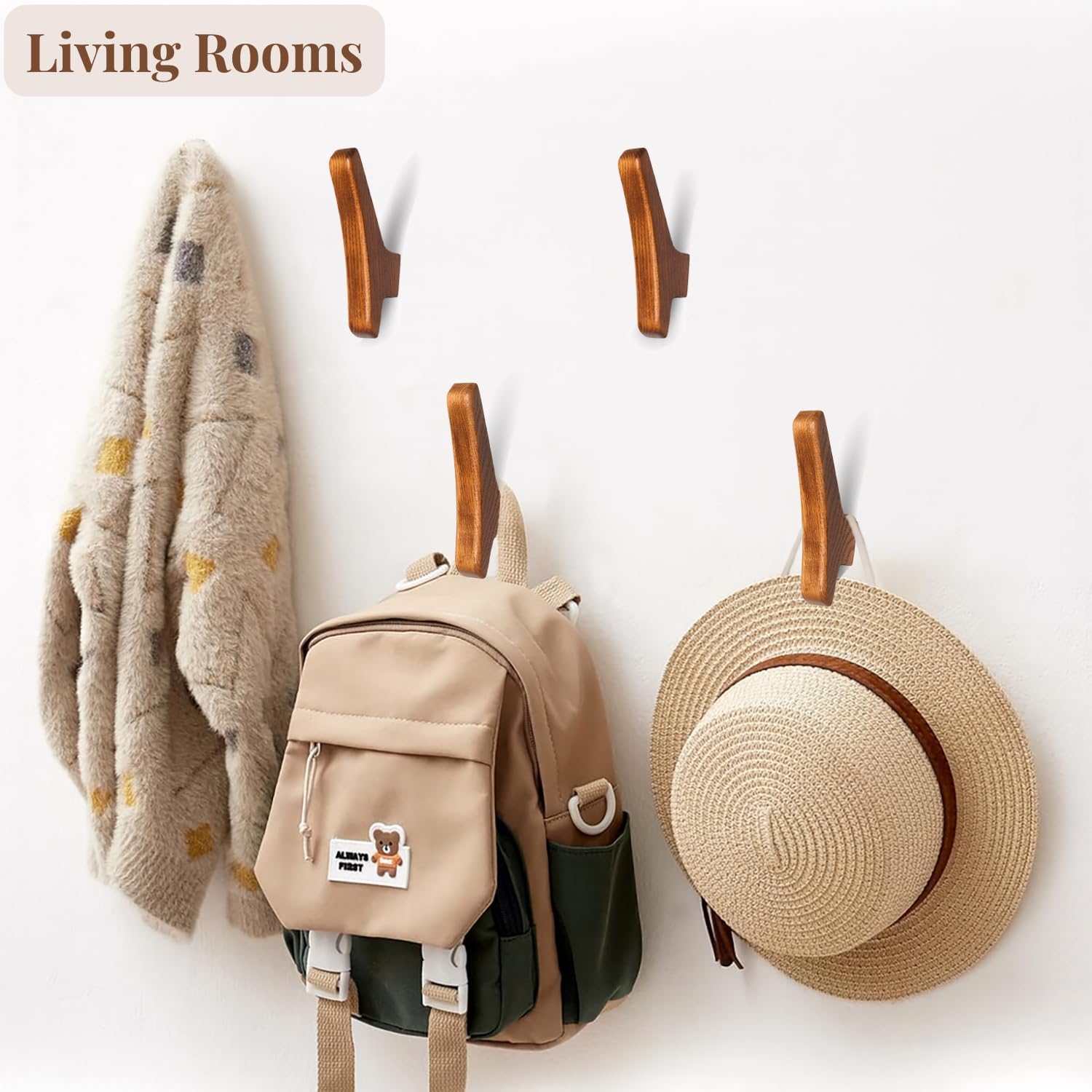 Wood Wall Hooks / Brown V2 / Set of 4