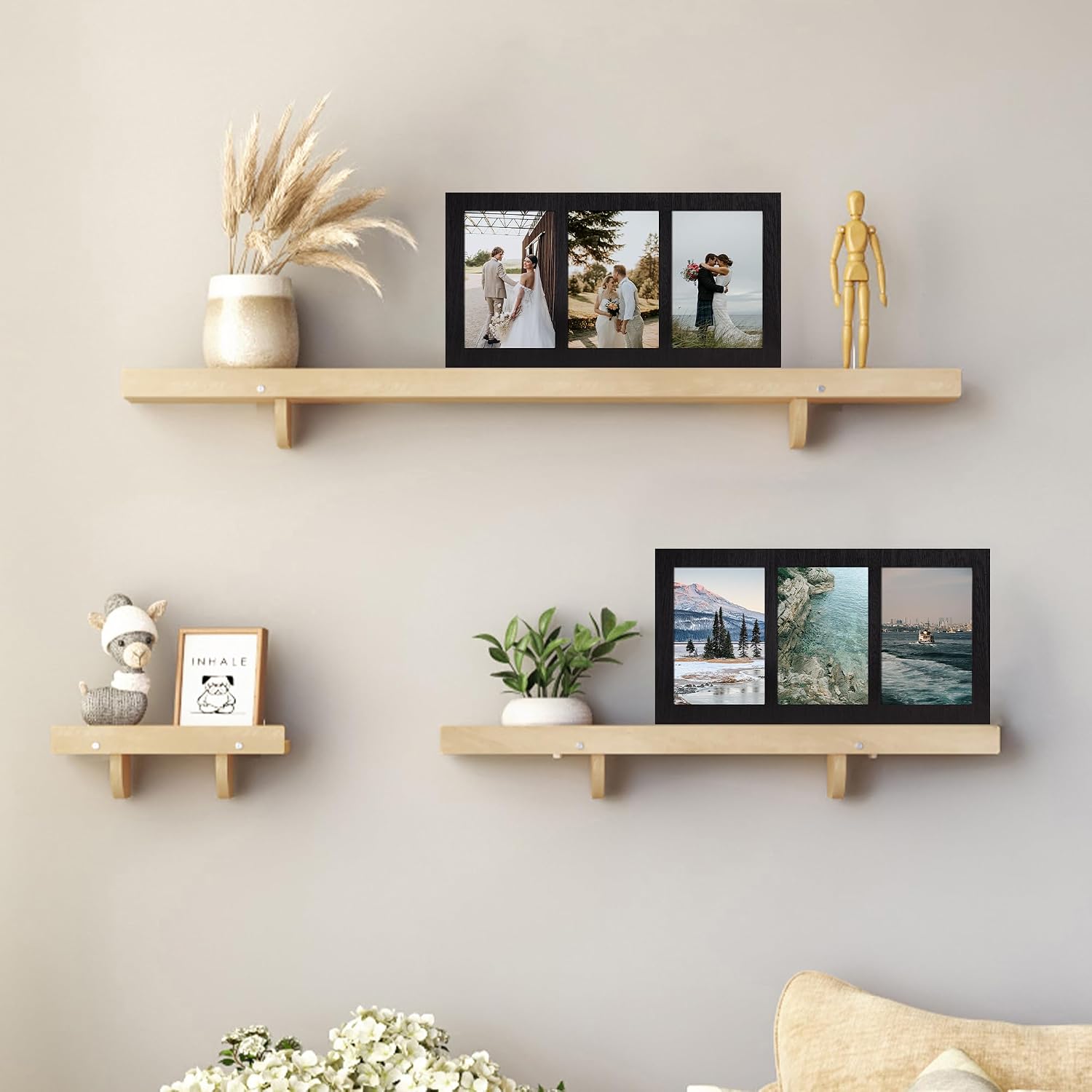 Wood Frame / 3 Picture Frame / Rustic Black / 4 x 6 / 3 Opening
