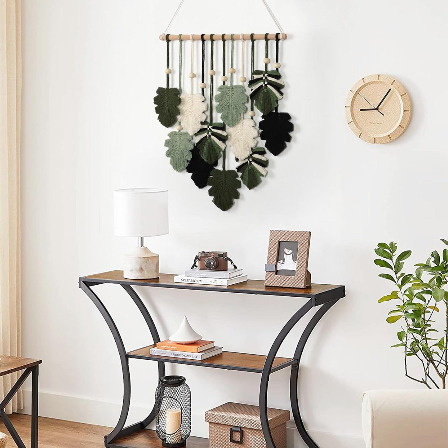 Macrame Wall Hanging Boho Home Decor / Green Black Beige