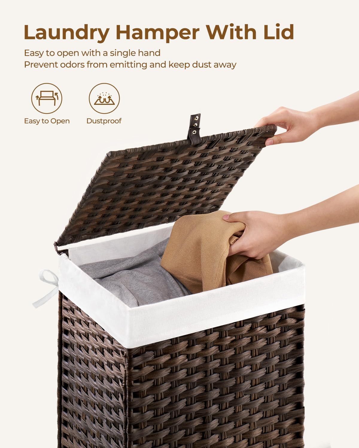 2 Removable Liner Bags & 2 Mesh Laundry Bags / Brown / 13.4 x 13.4 x 21.7 / 60L