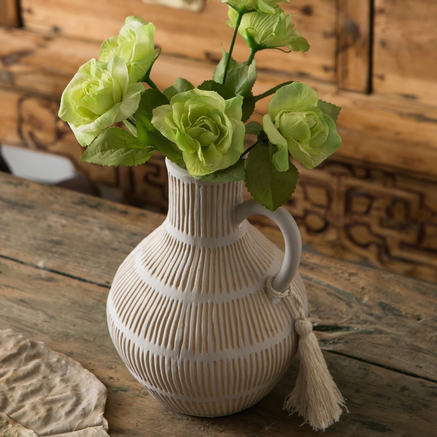 Rustic Ceramic Vase / Gray - Round